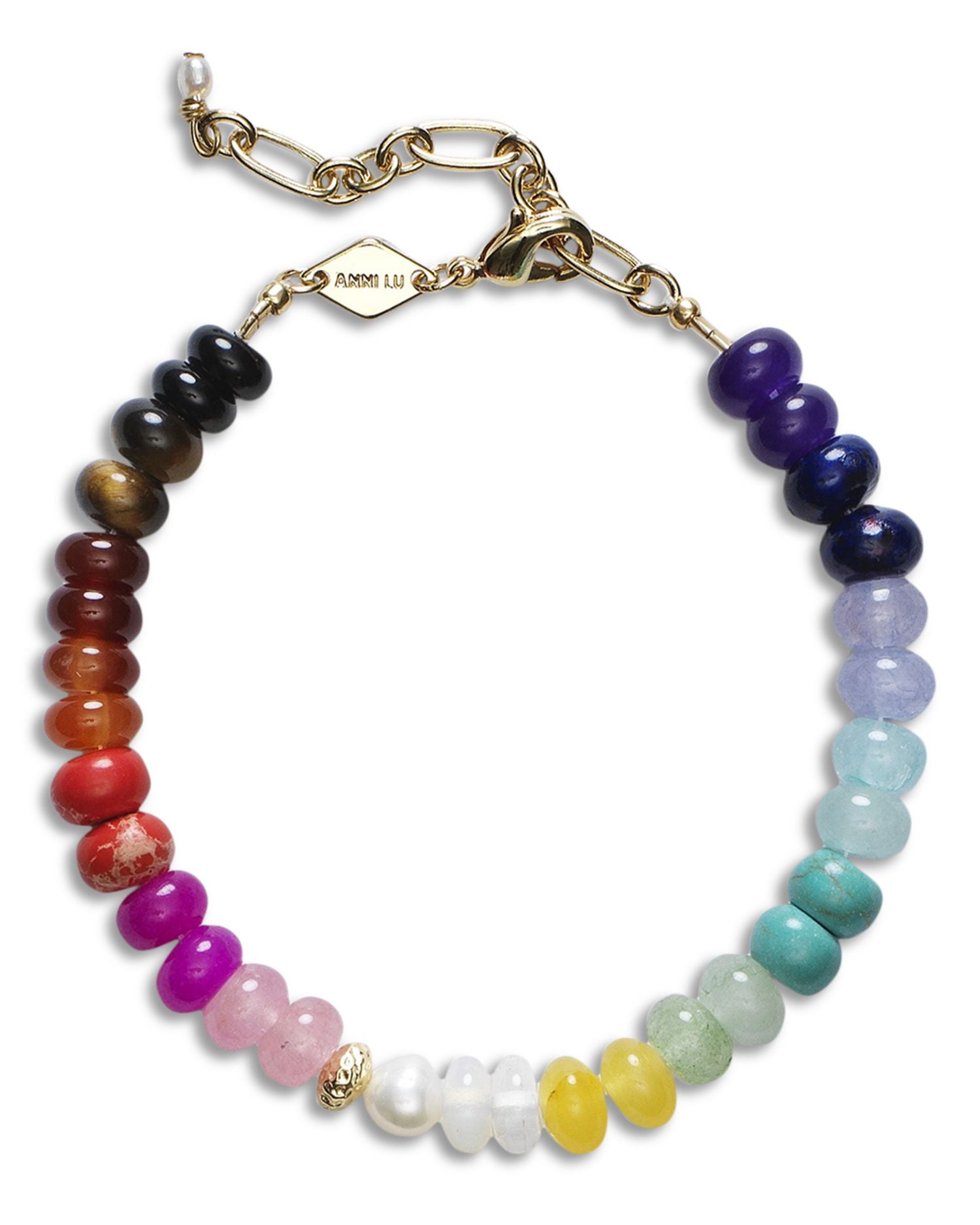 Iris Mixed Semi Precious Gemstone Beaded Bracelet in 18K Gold Plated