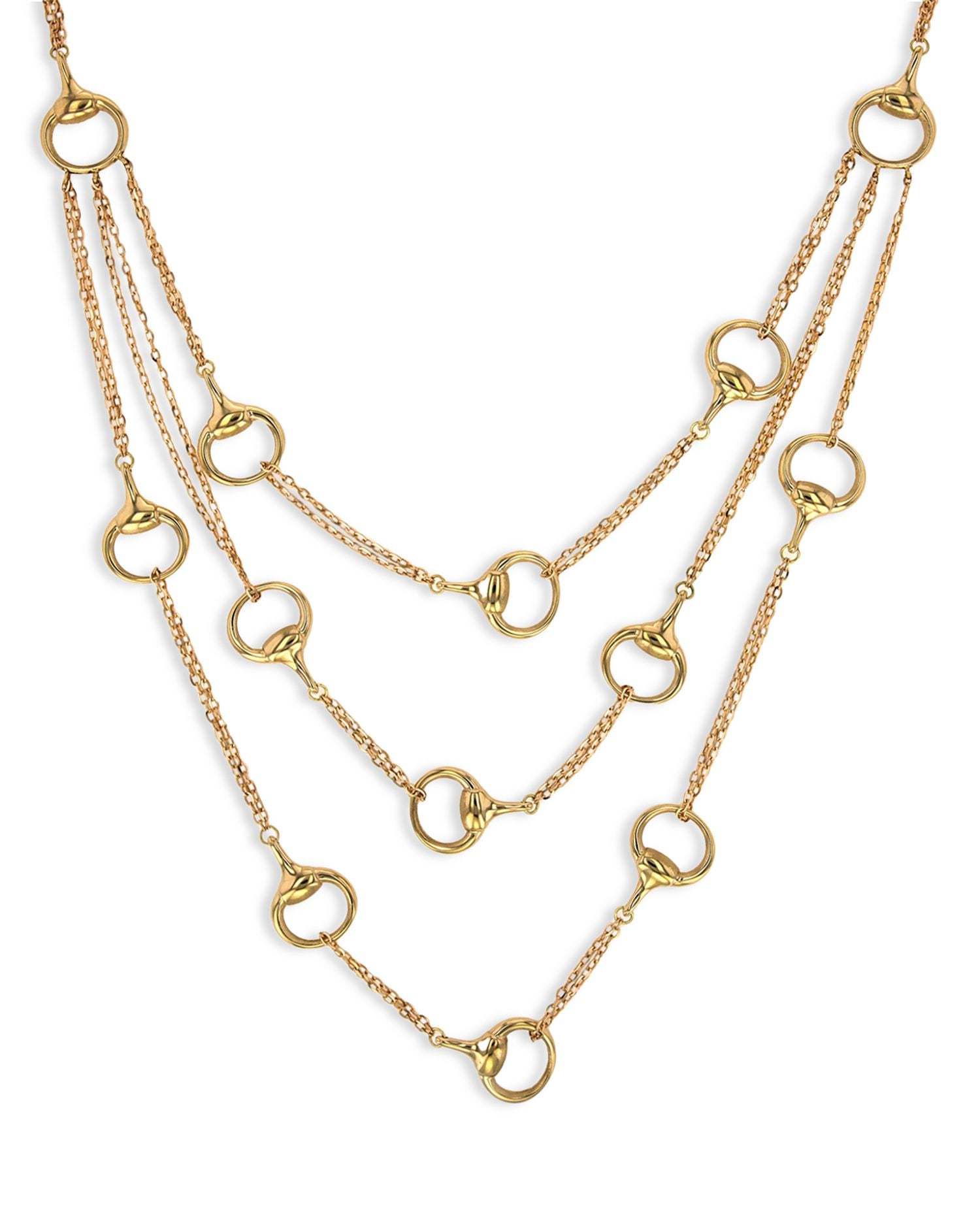 18K Yellow Gold Via Caneva Three Layer Horsebit Link Necklace, 20'