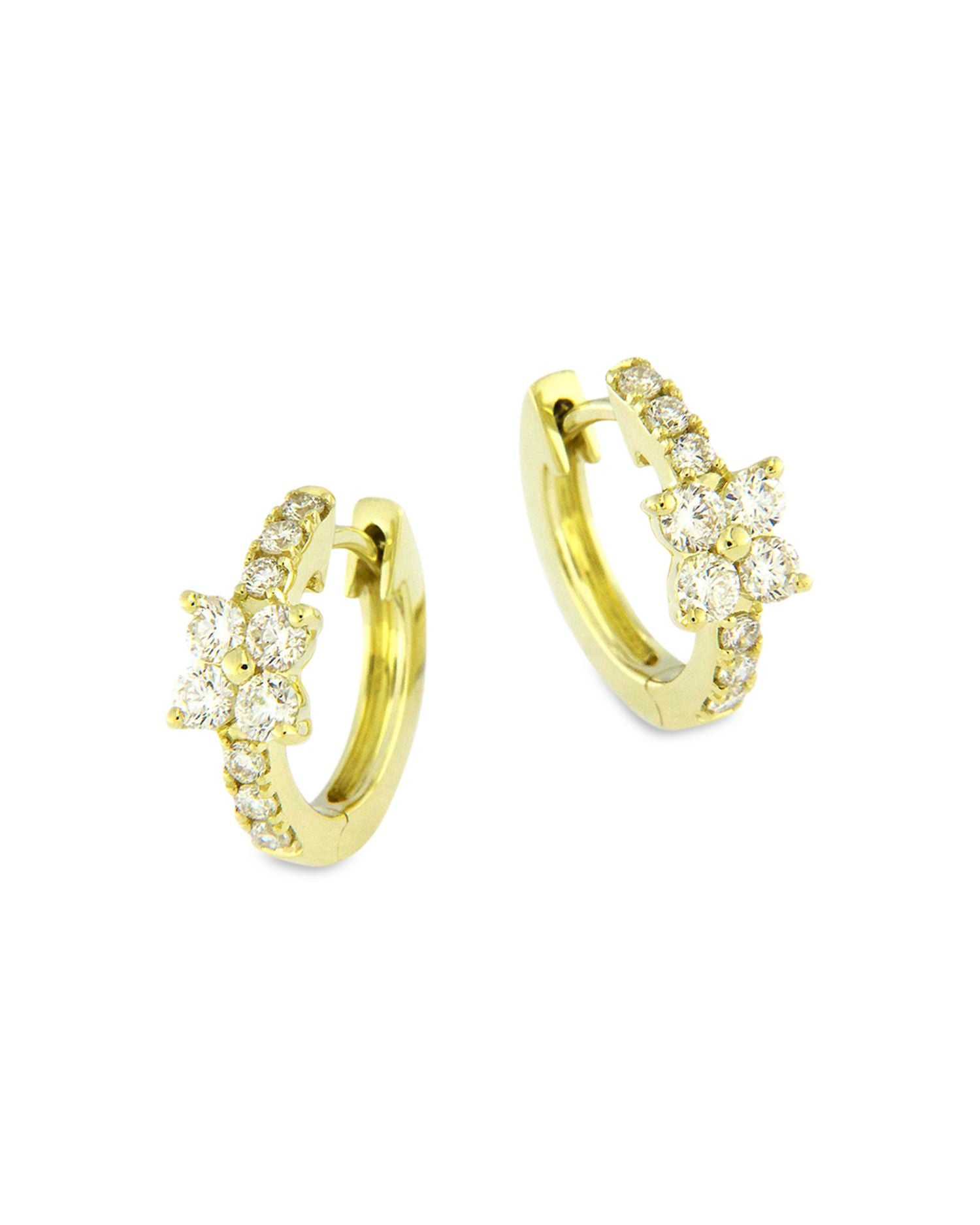 Diamond Flower Huggie Hoop Earrings in 14K Gold, 0.42 ct. t.w.