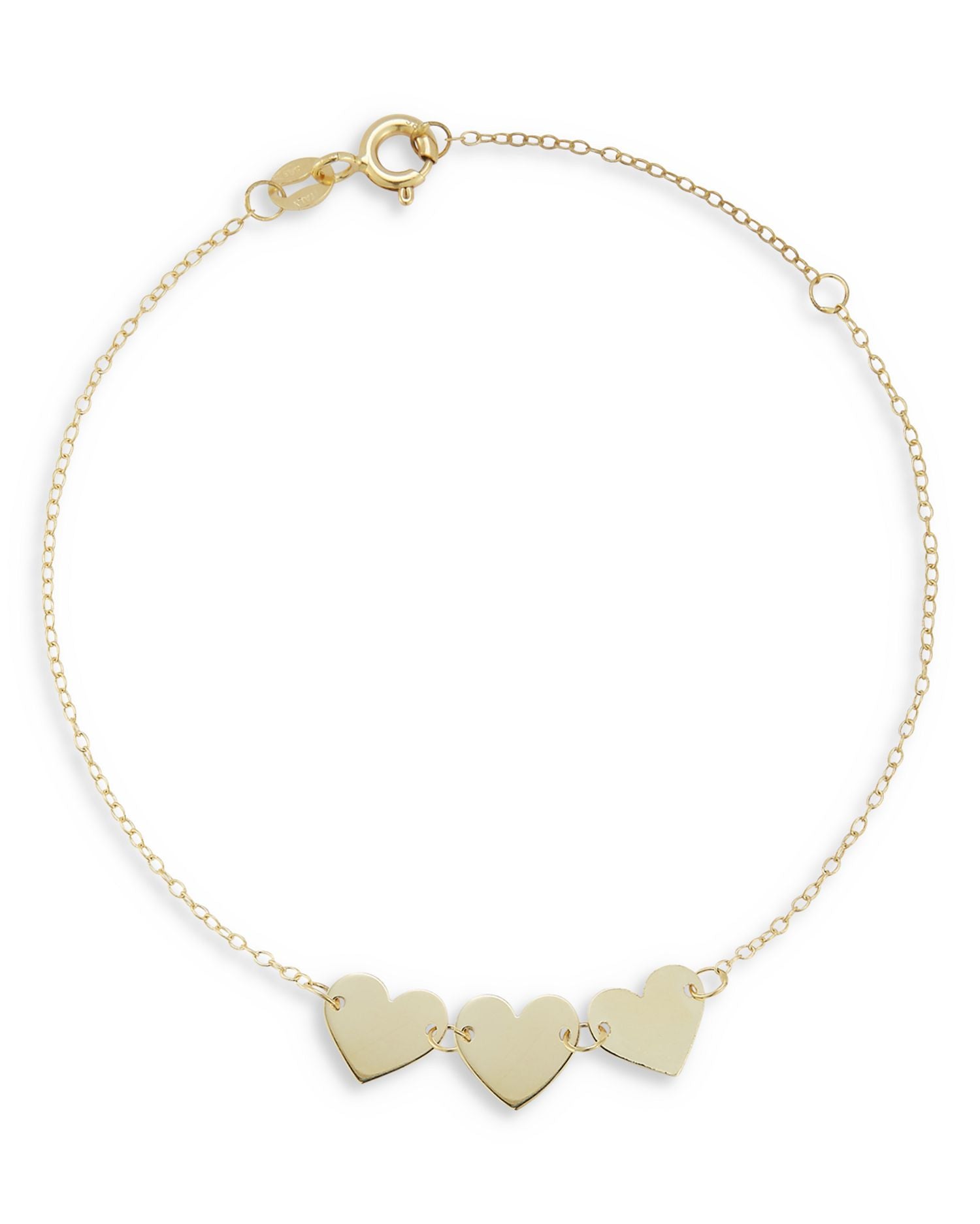 14K Yellow Gold Triple Heart Chain Bracelet