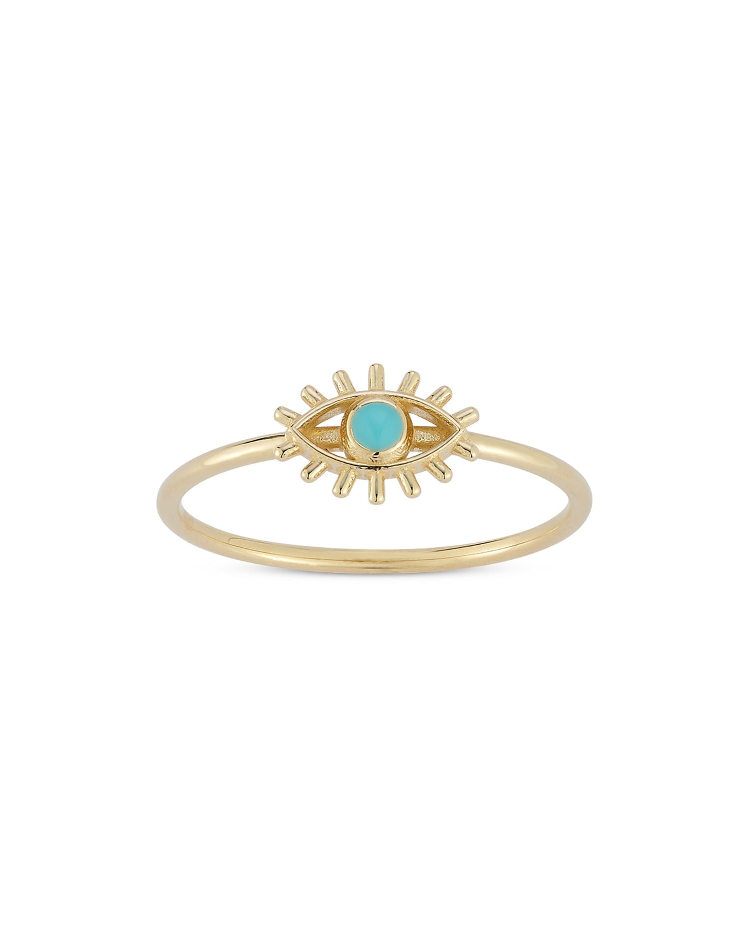 14K Yellow Gold Turquoise Eye Ring