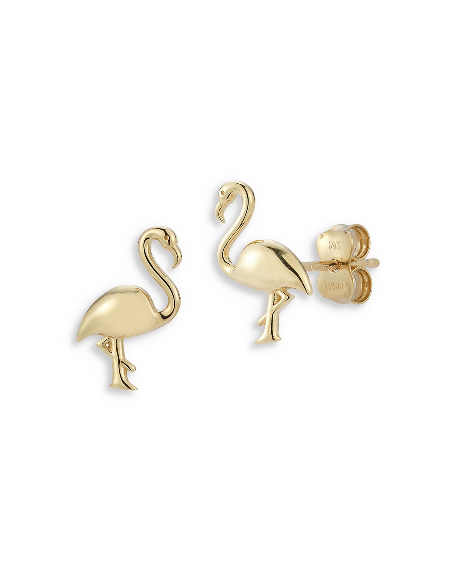 14K Yellow Gold Flamingo Stud Earrings