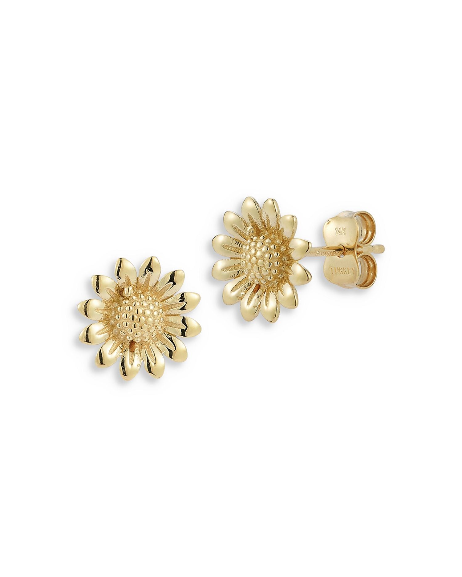 14K Yellow Gold Sunflower Stud Earrings
