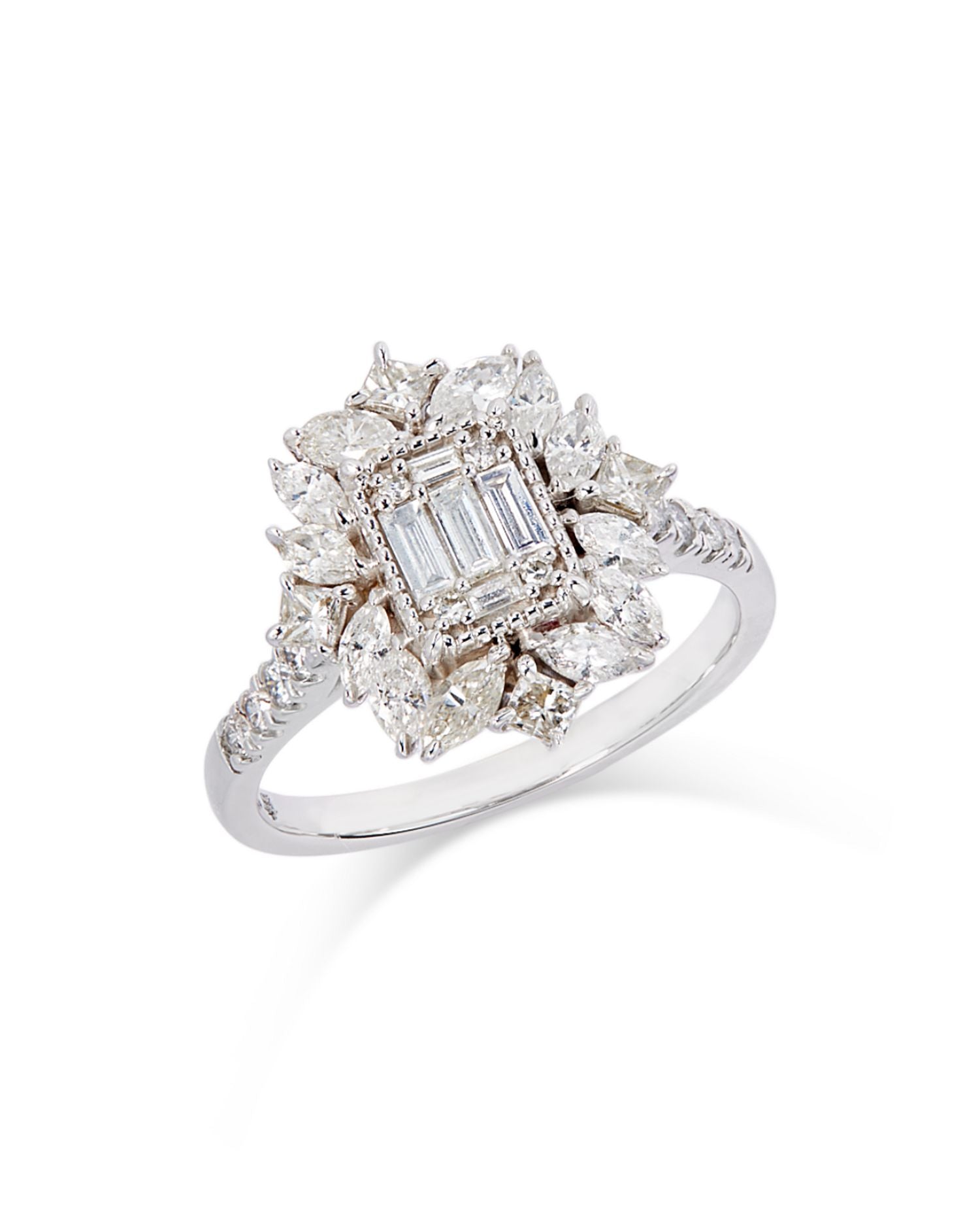 Diamond Multi Cut Halo Cluster Ring in 14K White Gold, 1.0 ct. t.w.