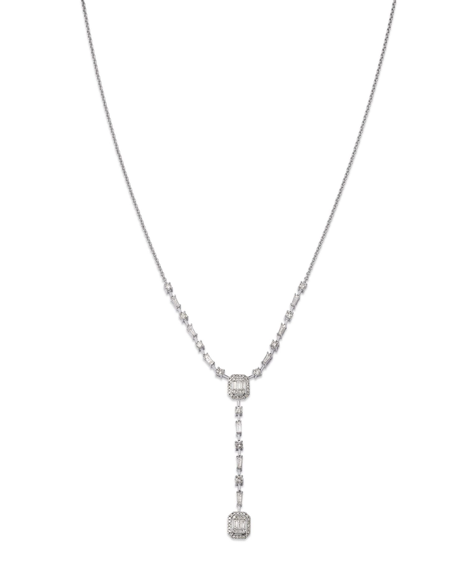 Diamond Mosaic Lariat Necklace in 14K White Gold, 1.0 ct. t.w.