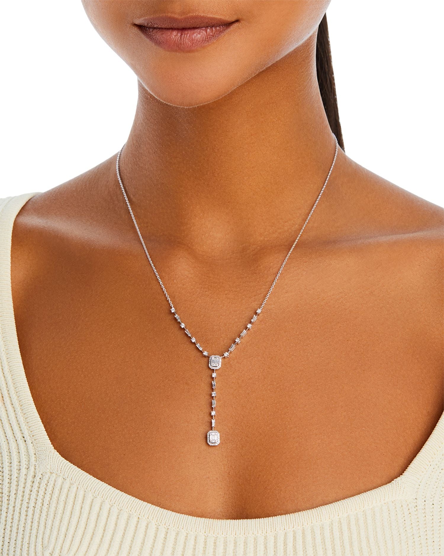 Diamond Mosaic Lariat Necklace in 14K White Gold, 1.0 ct. t.w.