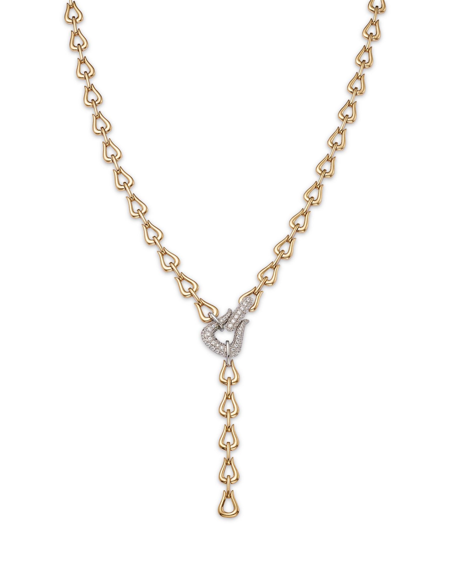 Diamond Buckle Lariat Necklace in 14K White & Yellow Gold, 1.0 ct. t.w.