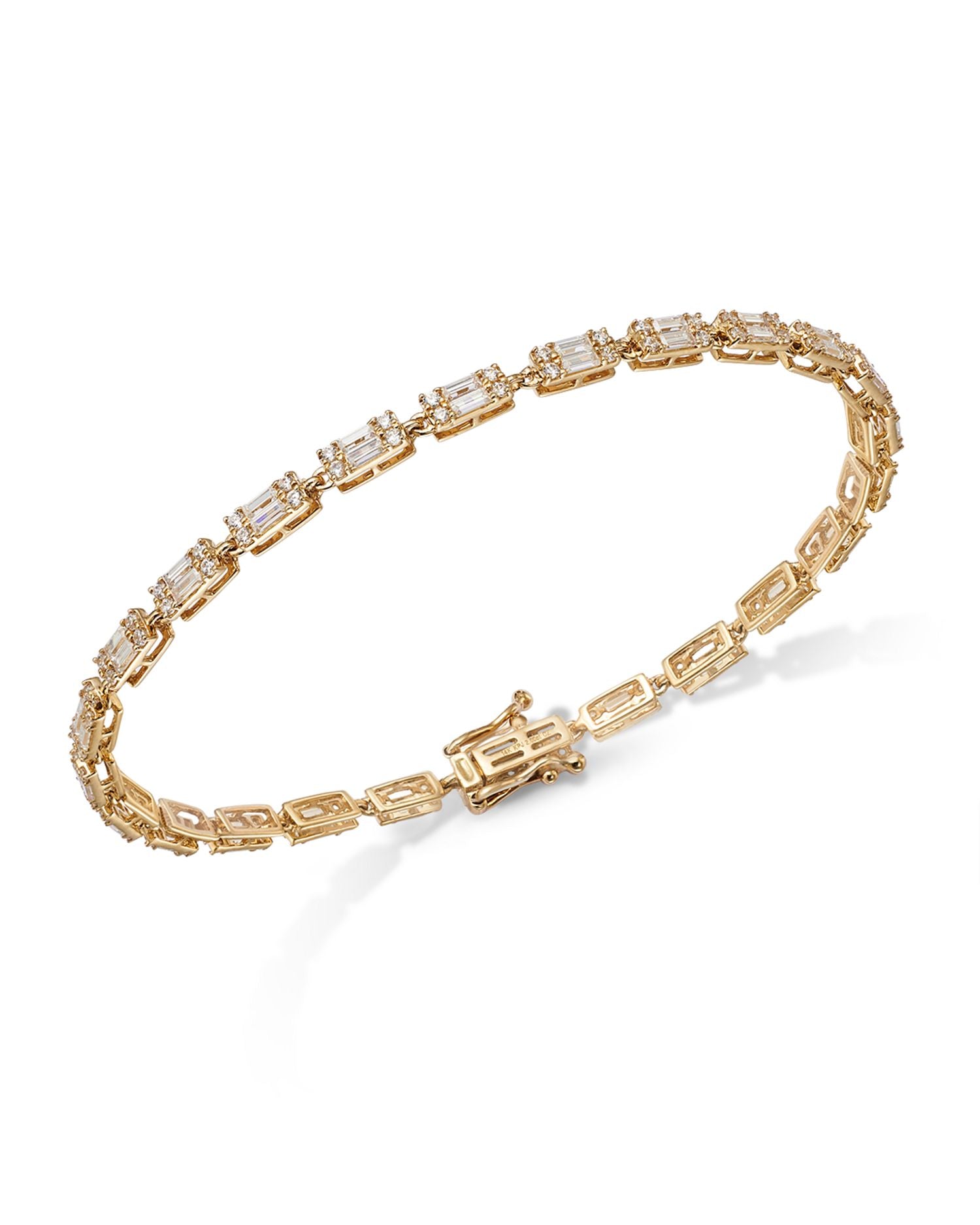 Diamond Baguette & Round Cluster Tennis Bracelet in 14K Yellow Gold, 2.0 ct. t.w.