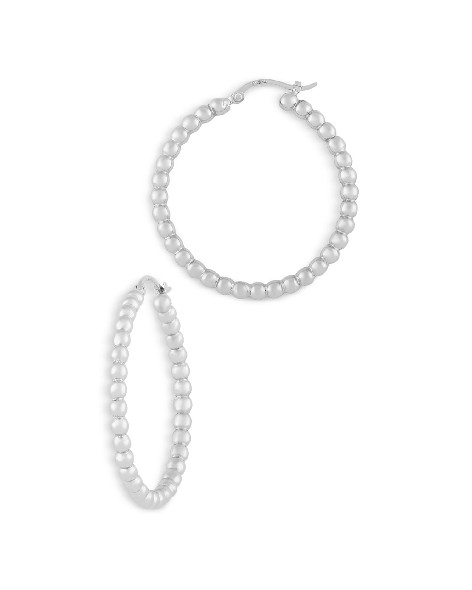 Beaded Medium Hoop Earrings in Sterling Silver