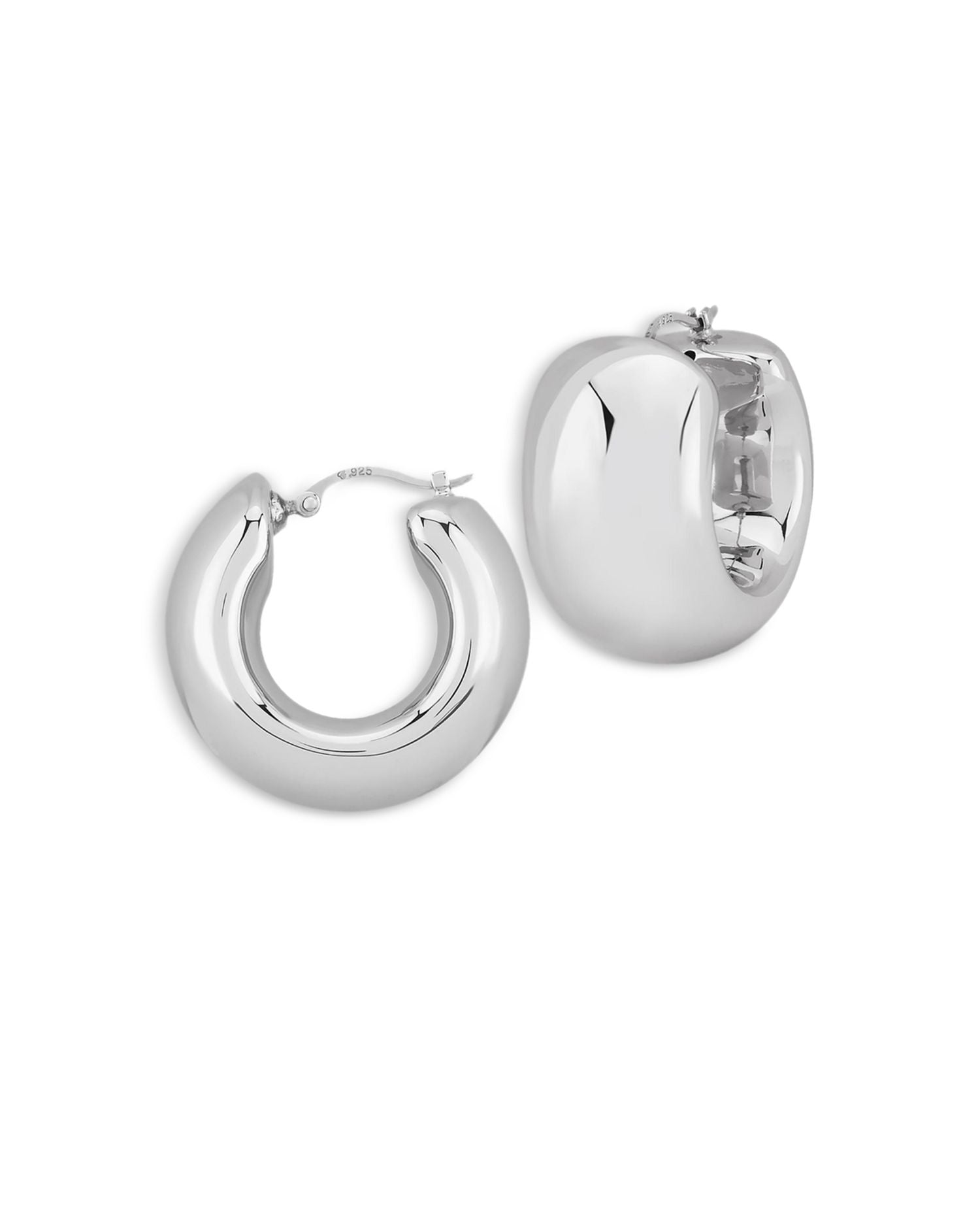Wide Polished Hoop Earrings in Sterling Silver