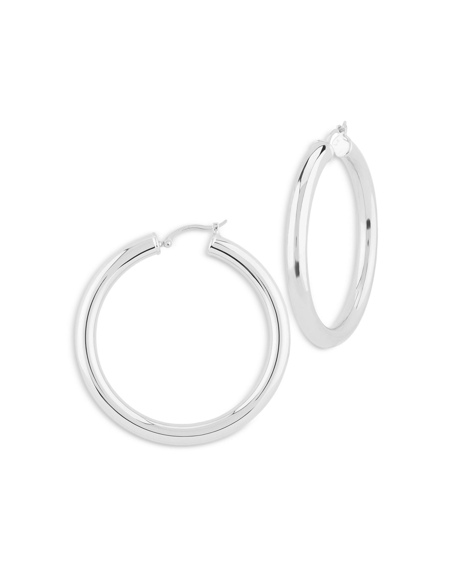 Polished Tube Medium Hoop Earrings in Sterling Silver