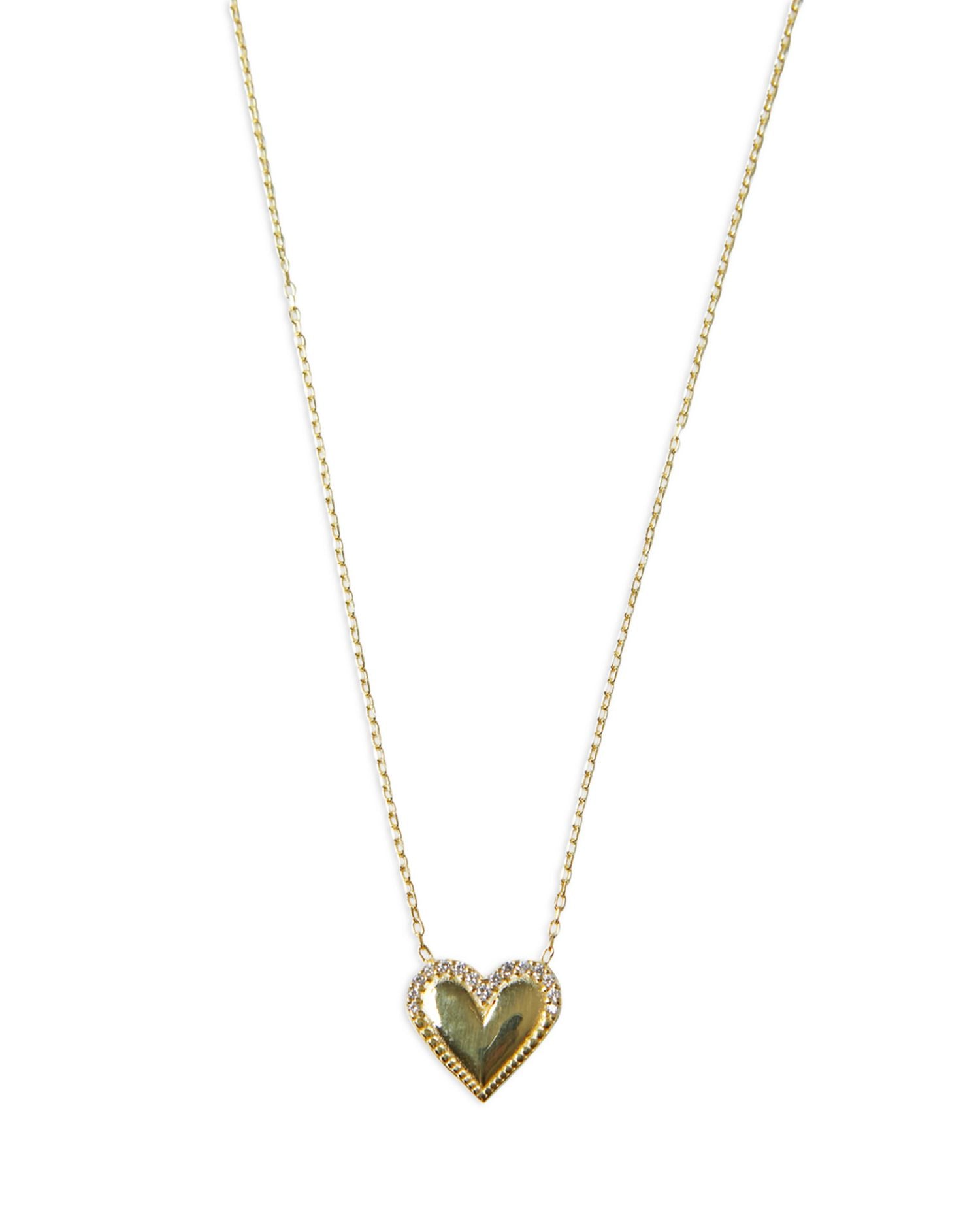 Pavé Heart Pendant Necklace in 18K Gold Plated Sterling Silver, 15.5'