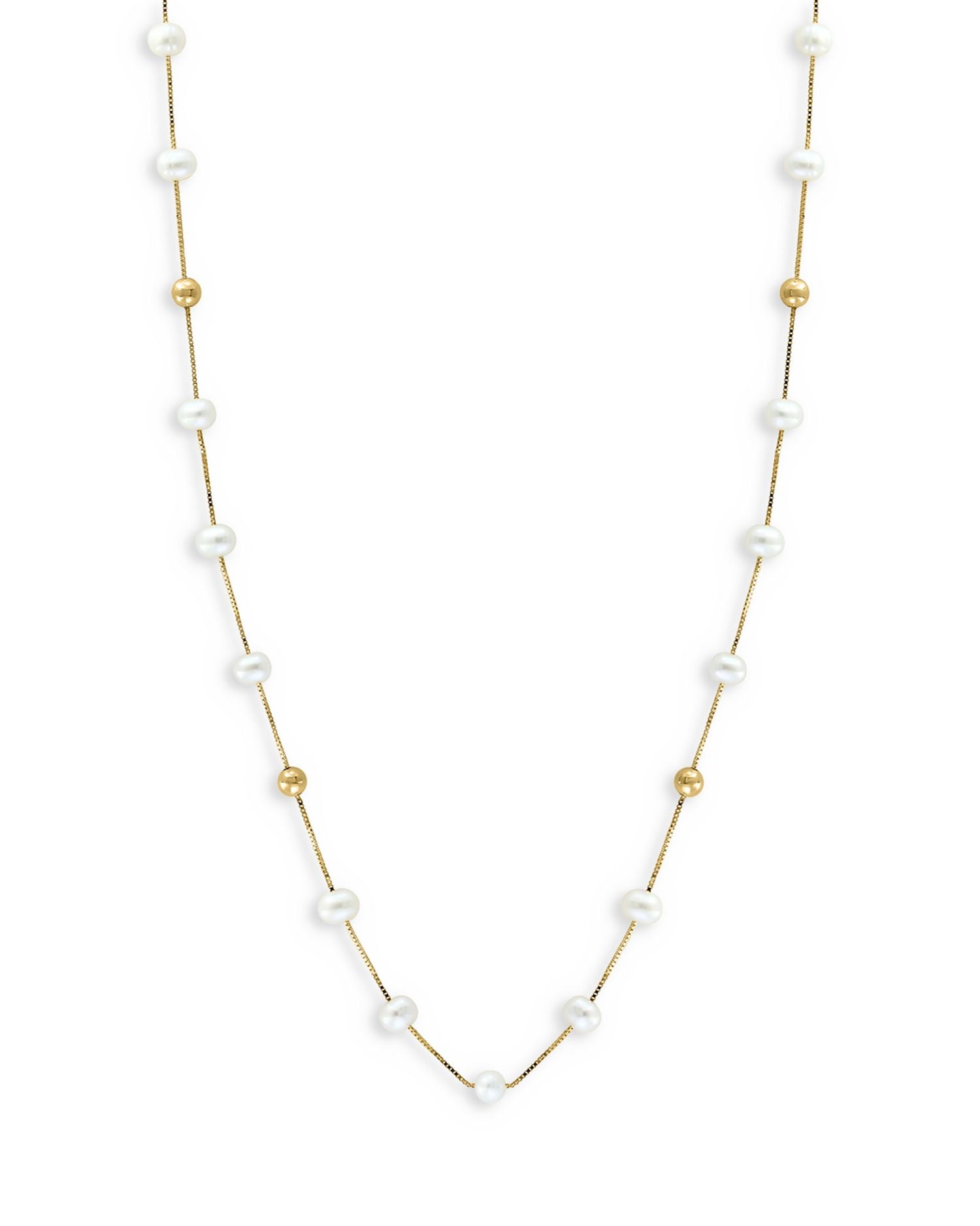 Cultured Freshwater Pearl & Polished Bead Station Collar Necklace in 14K Yellow Gold, 18"