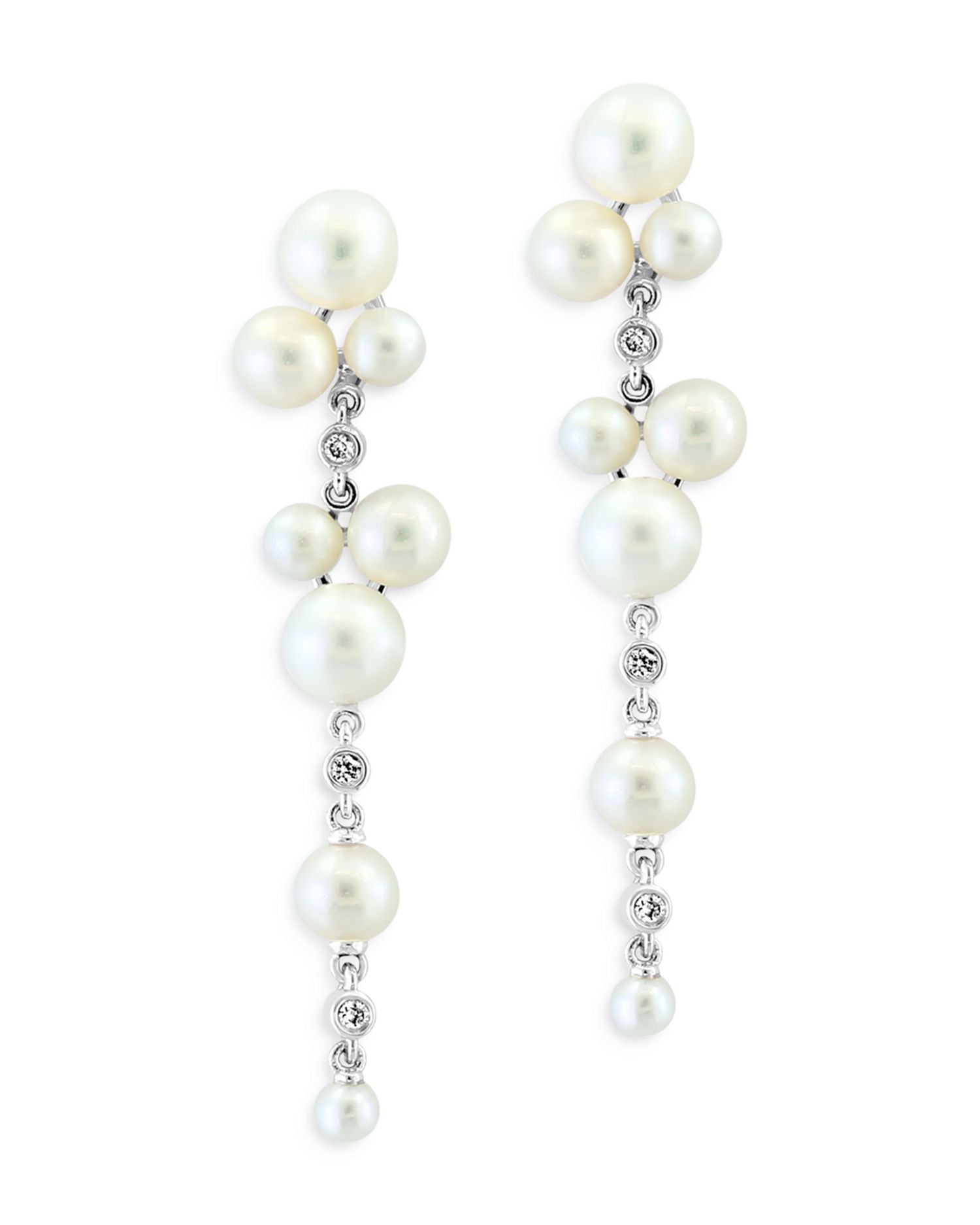 Cultured Freshwater Pearl & Diamond Linear Drop Earrings