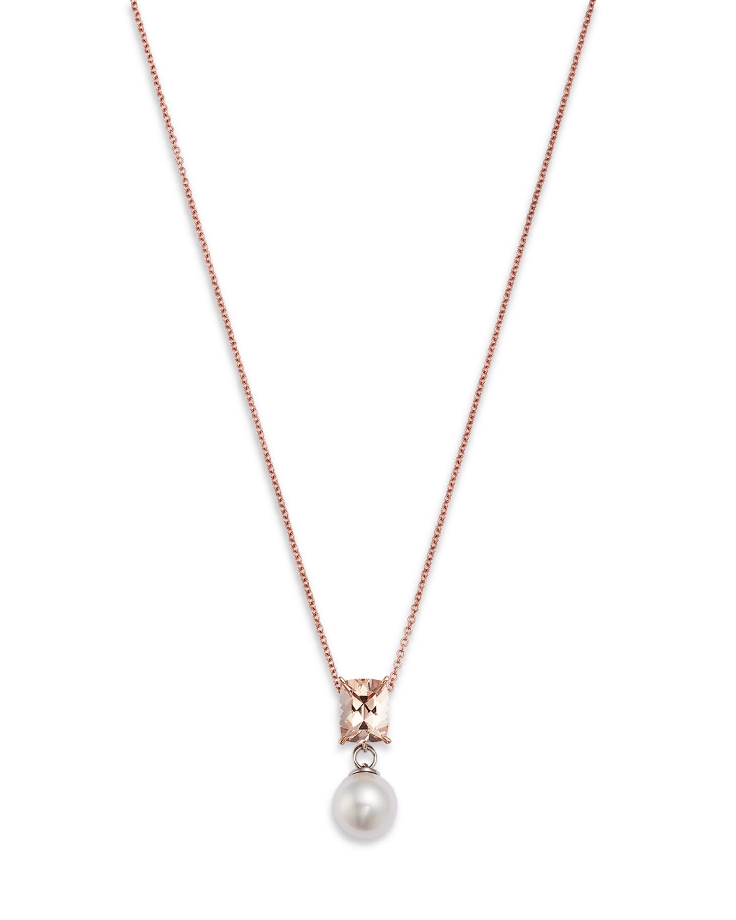 Morganite & Cultured Freshwater Pearl Pendant Necklace in 14K Rose Gold, 16-18'