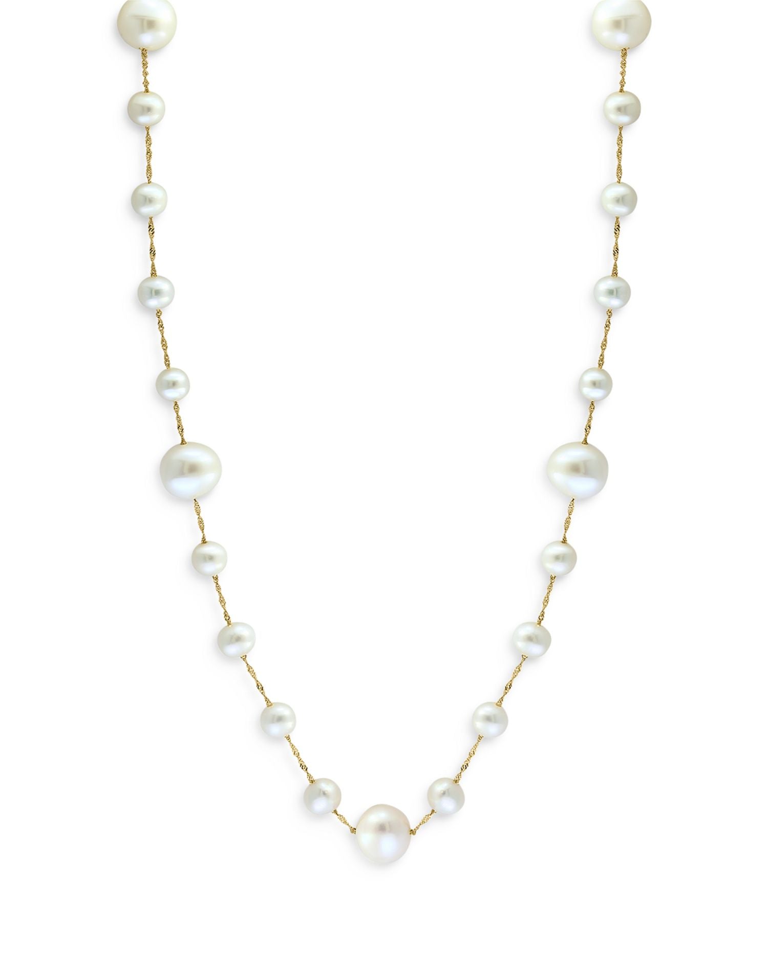 Cultured Freshwater Pearl Station Collar Necklace in 14K Yellow Gold, 18'