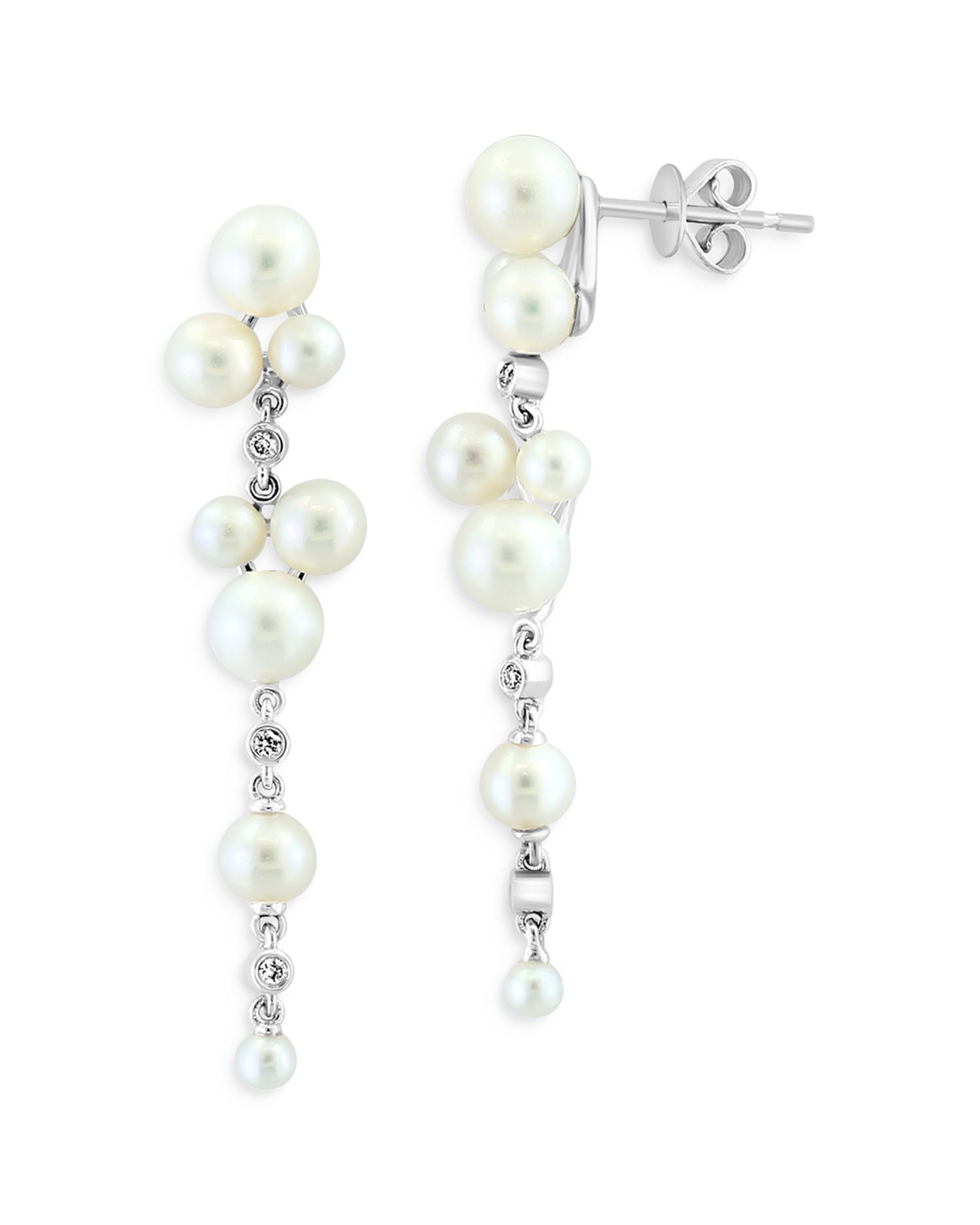 Cultured Freshwater Pearl & Diamond Linear Drop Earrings