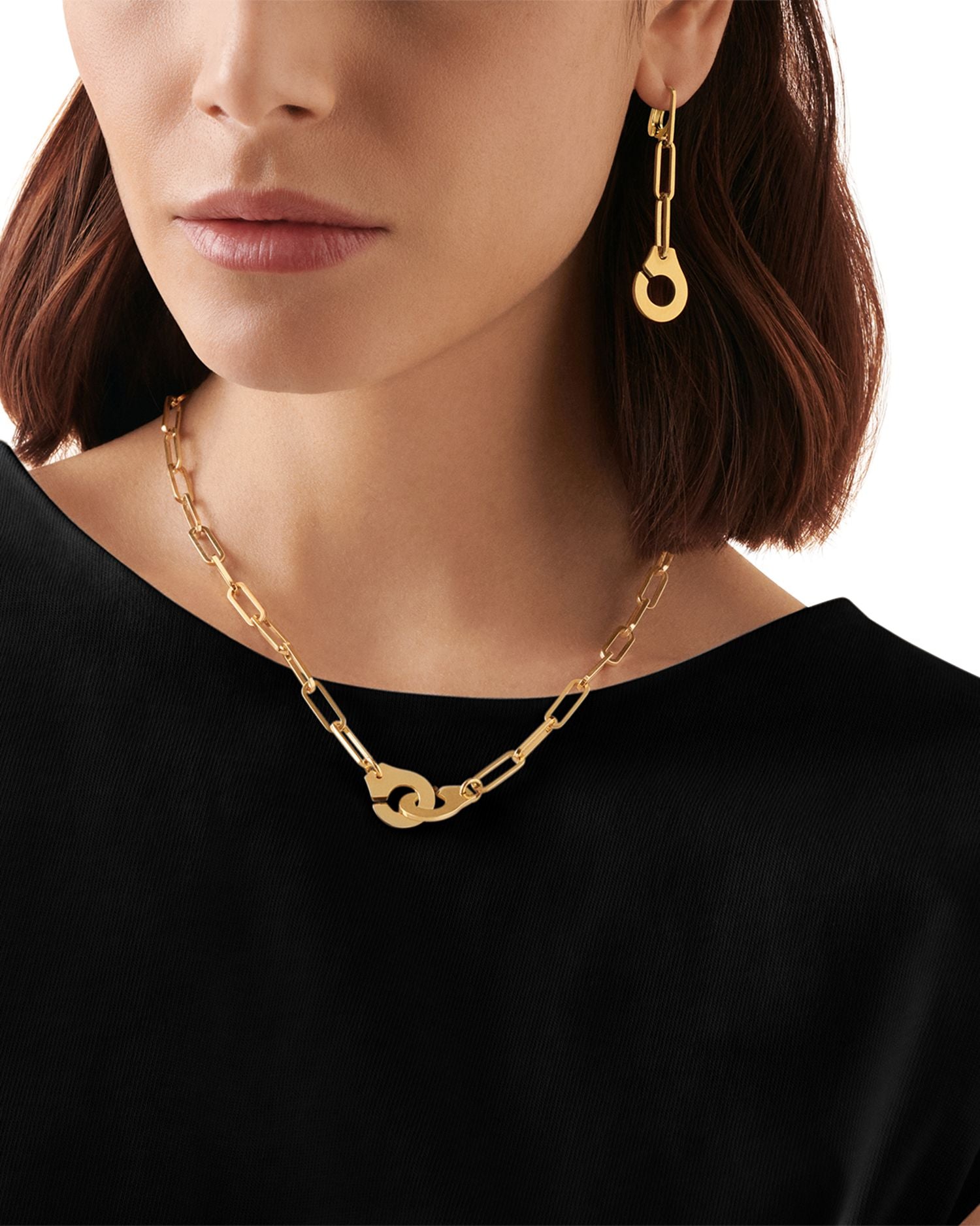 18K Yellow Gold Menottes Interlocking Clasp Open Link Necklace, 17.5'