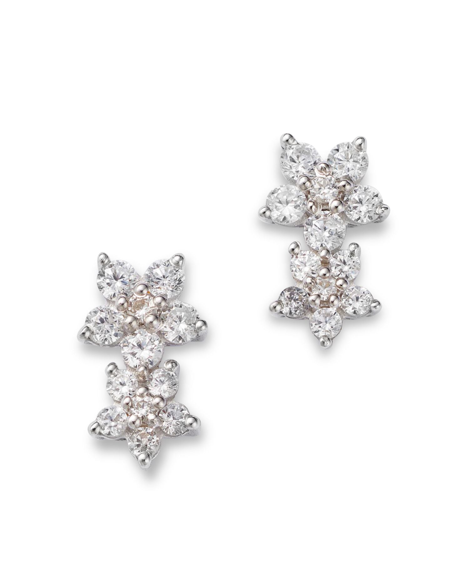 Diamond Double Flower Stud Earrings in 14K White Gold, 0.50 ct. t.w.