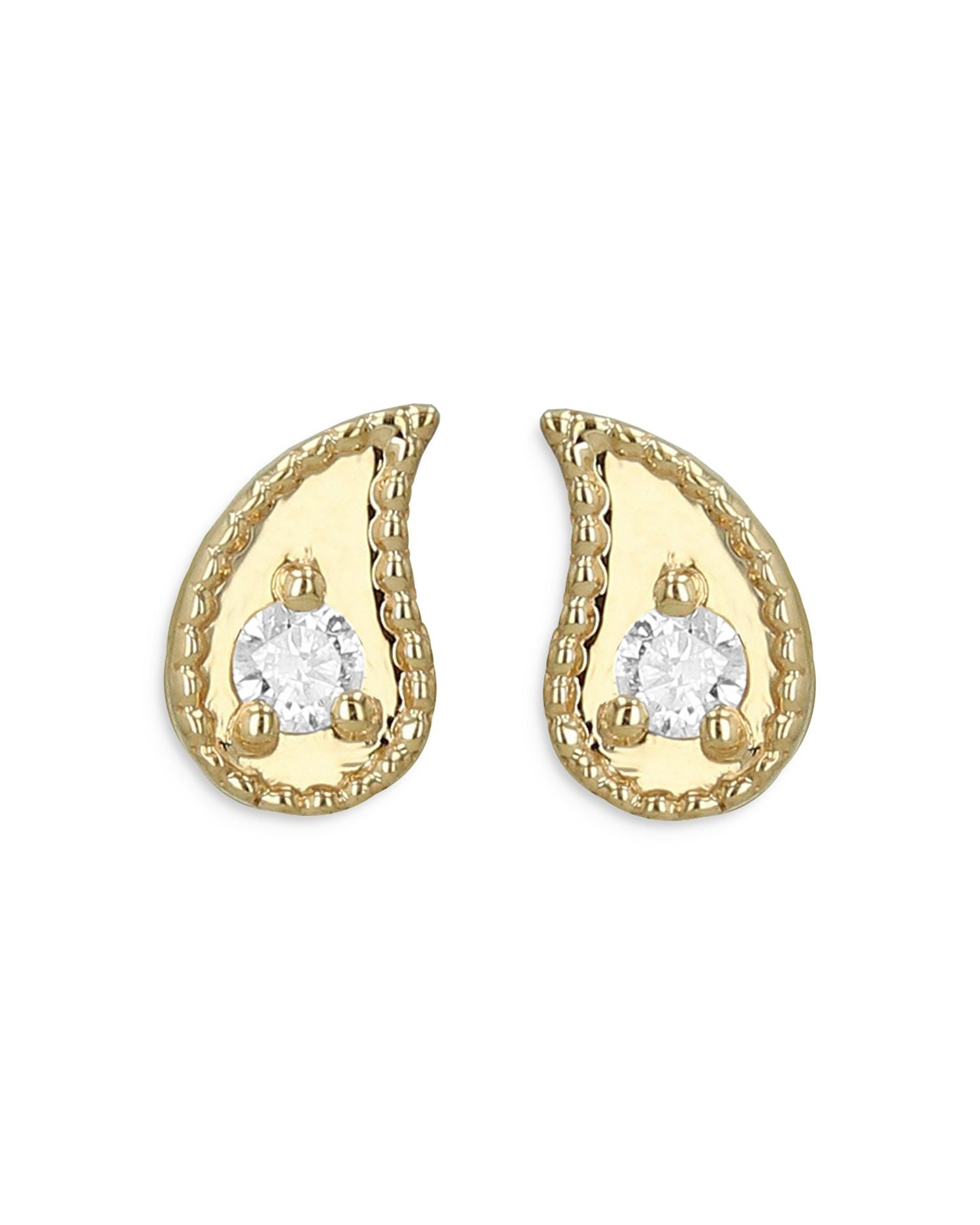 14K Yellow Gold Diamond Paisley Stud Earrings