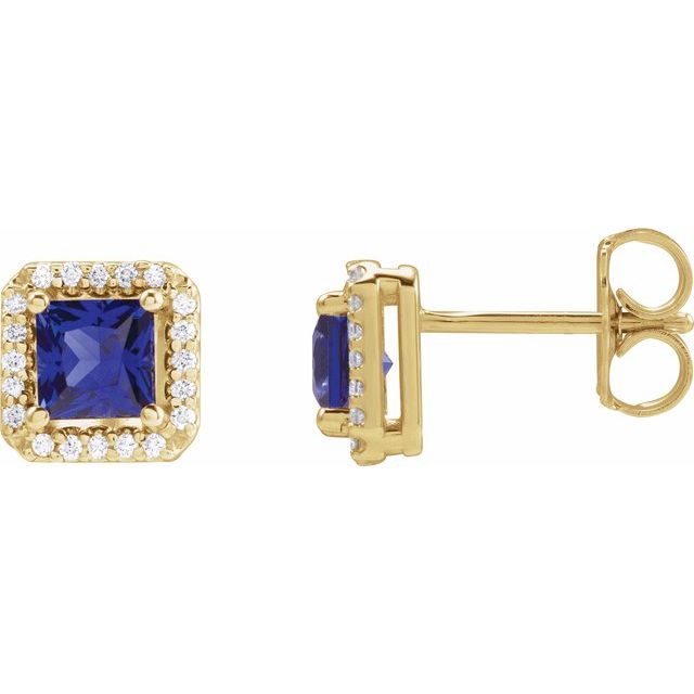 0.08Ct Lab-grown and Natural Diamond Halo Earrings in 14K Yellow Gold
