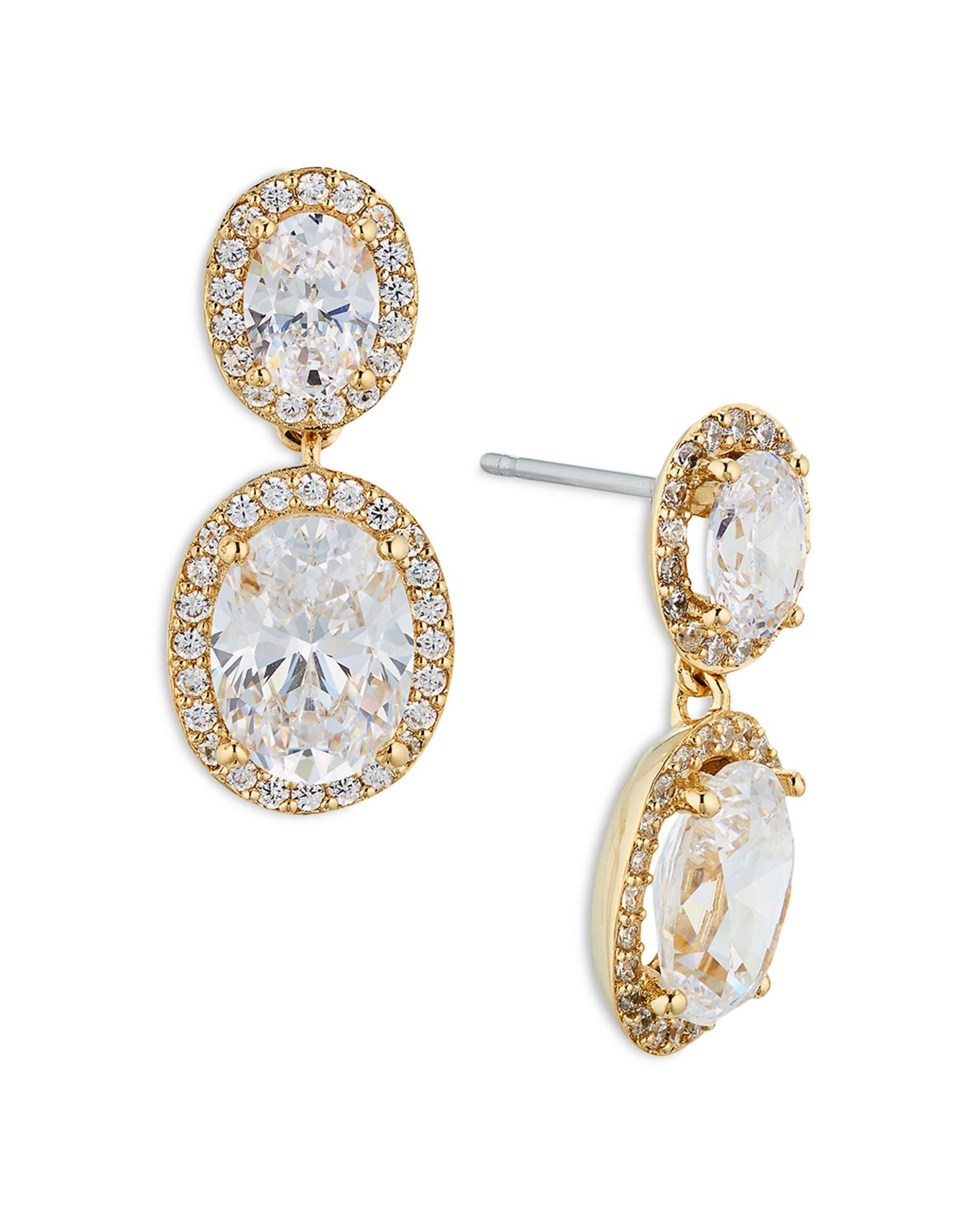 Oval Halo Drop Earrings in 18K Gold Plated or Rhodium Plated