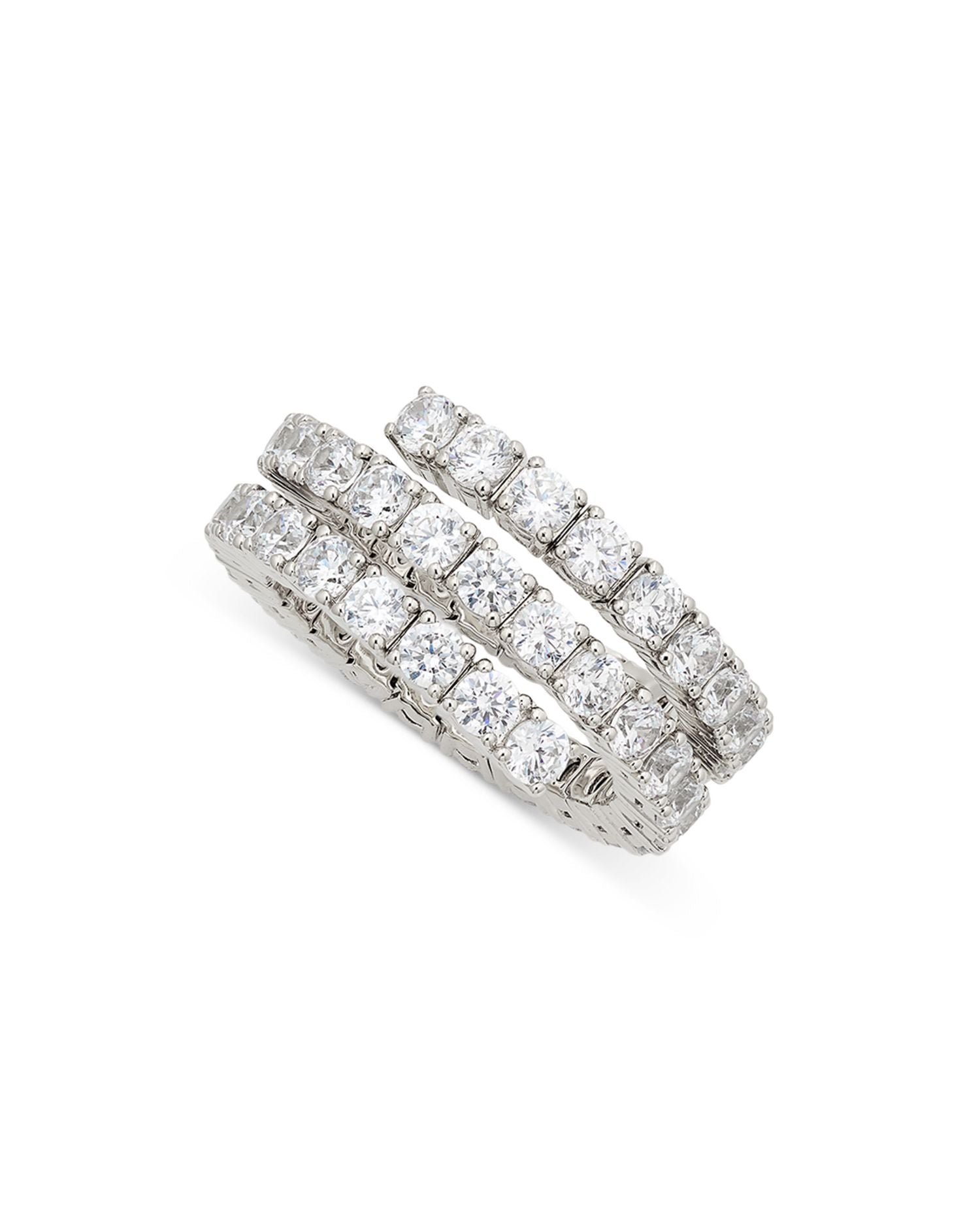 Cubic Zirconia Flex Wrap Ring in Rhodium Plated