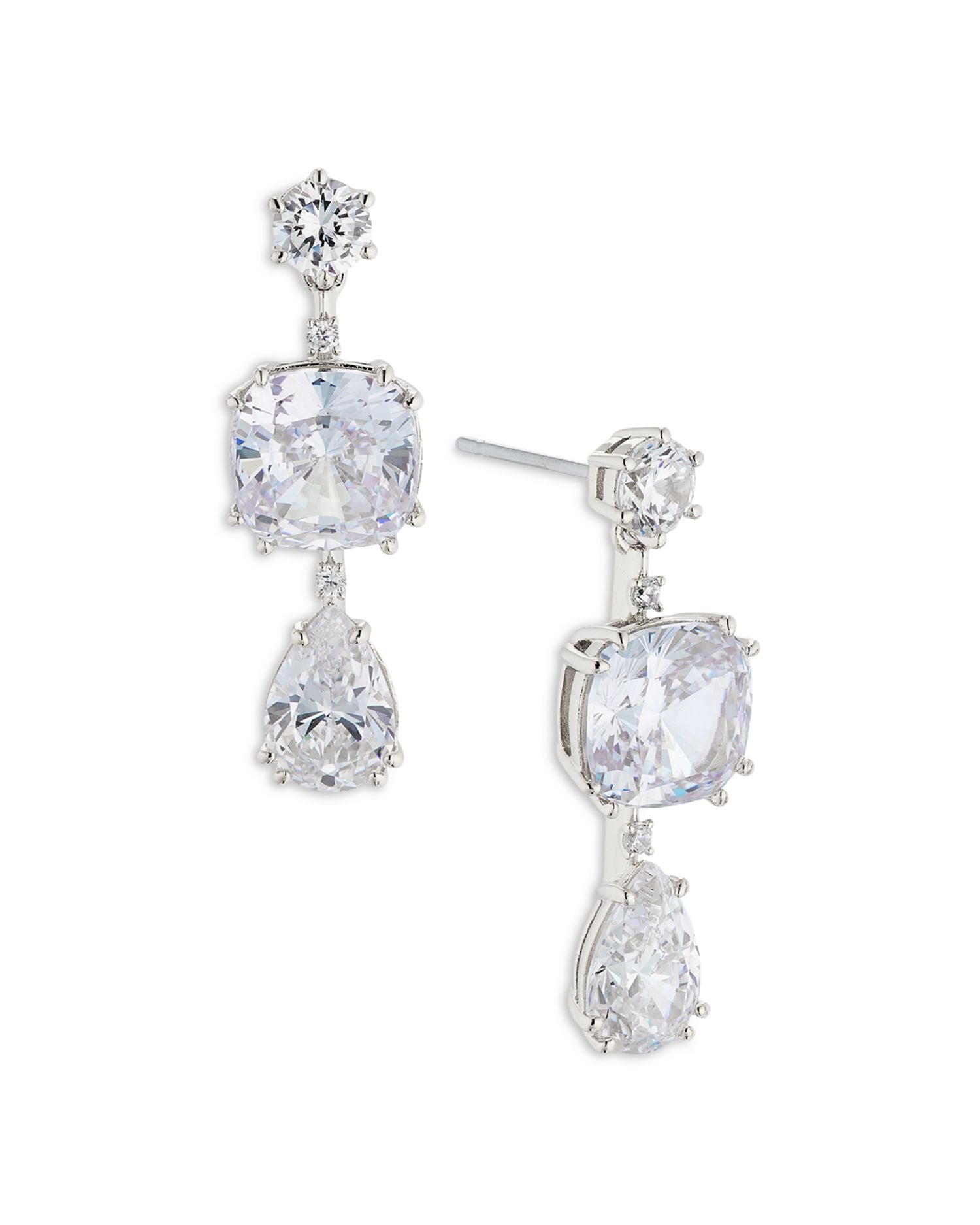 Triple Drop Earrings in Rhodium Plated
