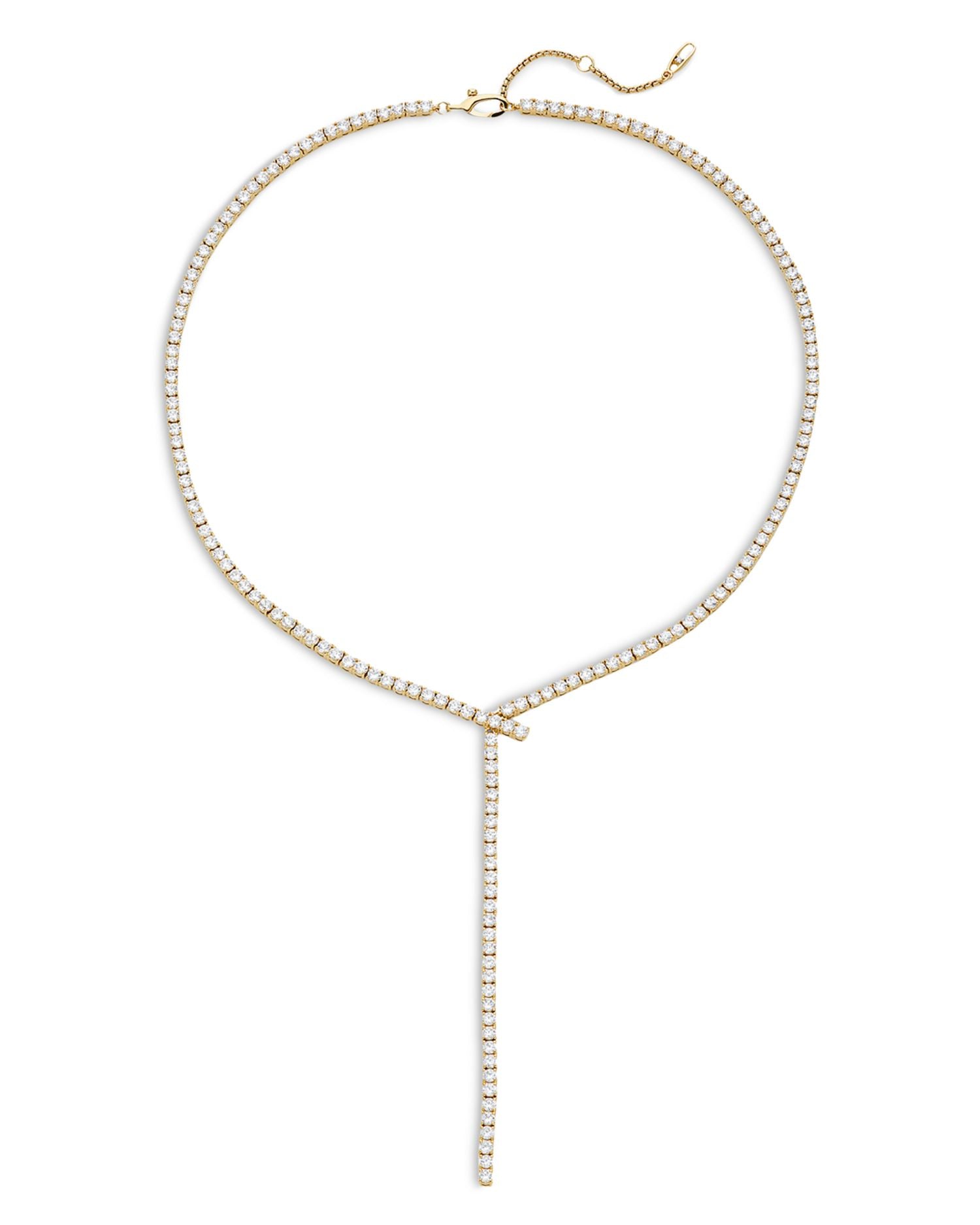 Tennis Y Necklace in 18K Gold Plated or Rhodium Plated, 15"