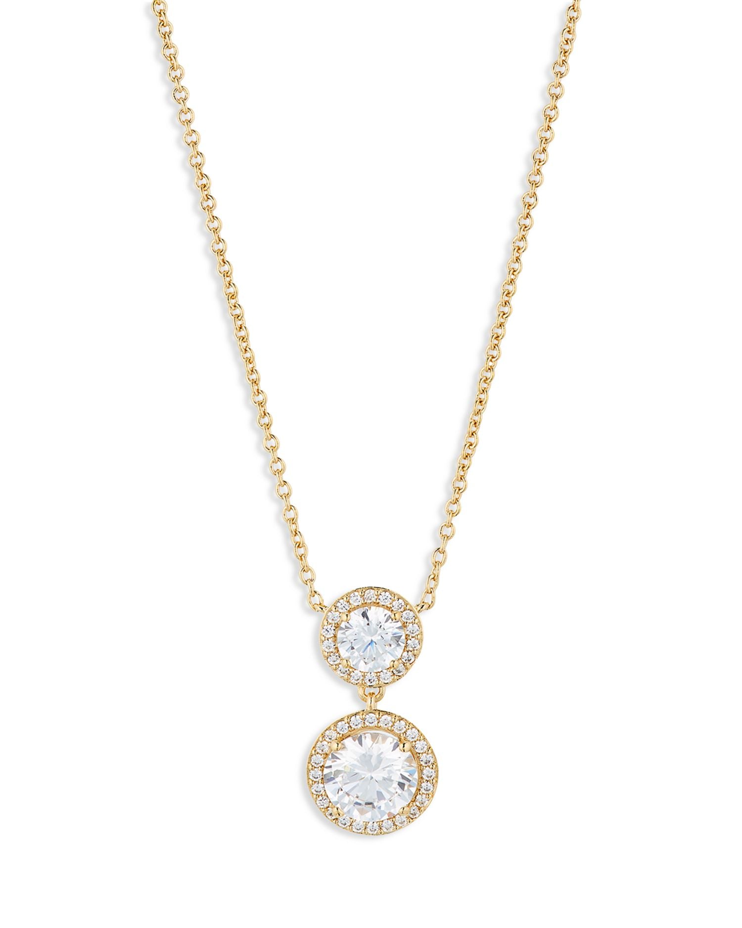 Round Halo Drop Necklace in 18K Gold Plated or Rhodium Plated, 16'