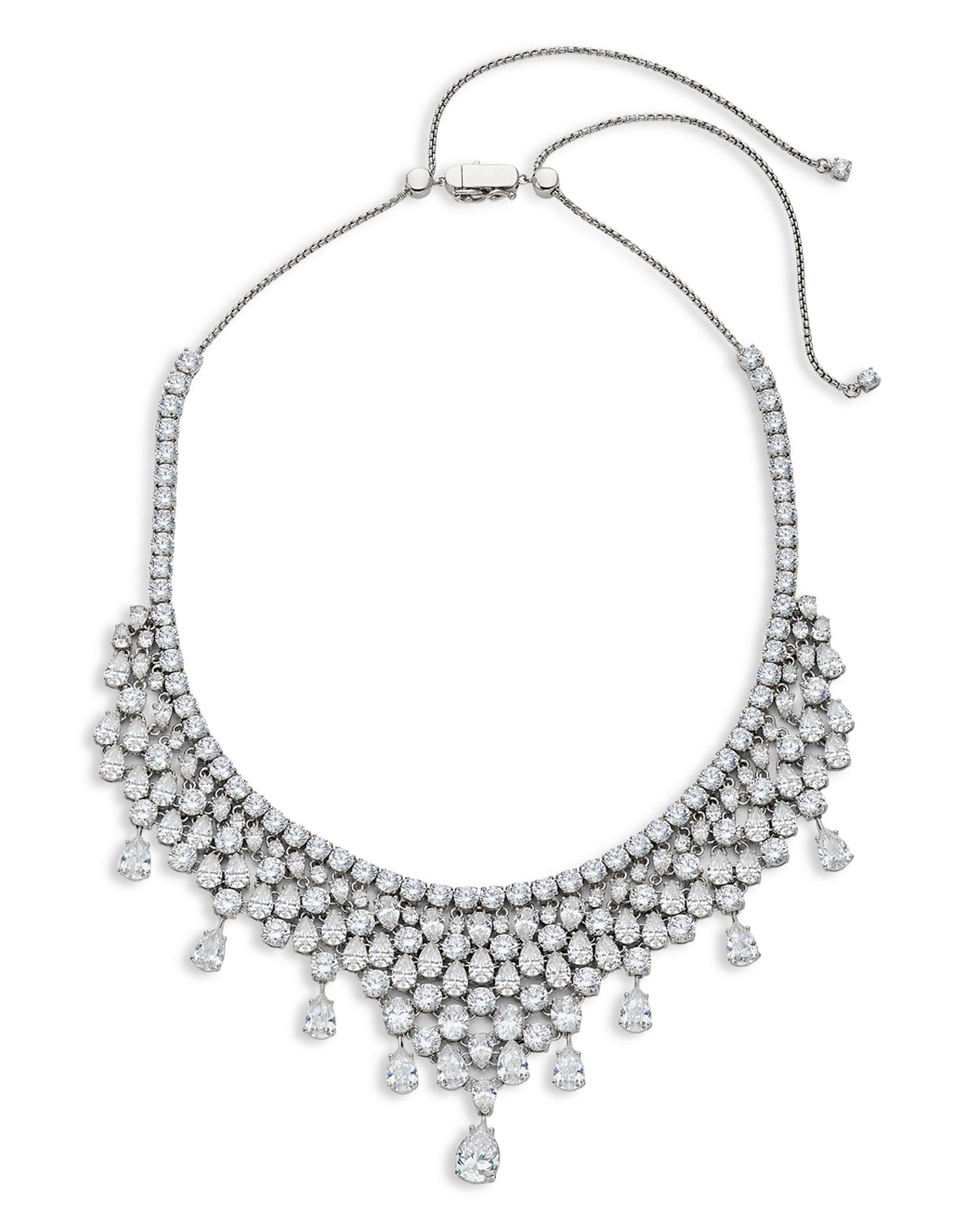 Glam Collar Necklace in Rhodium Plated, 18"