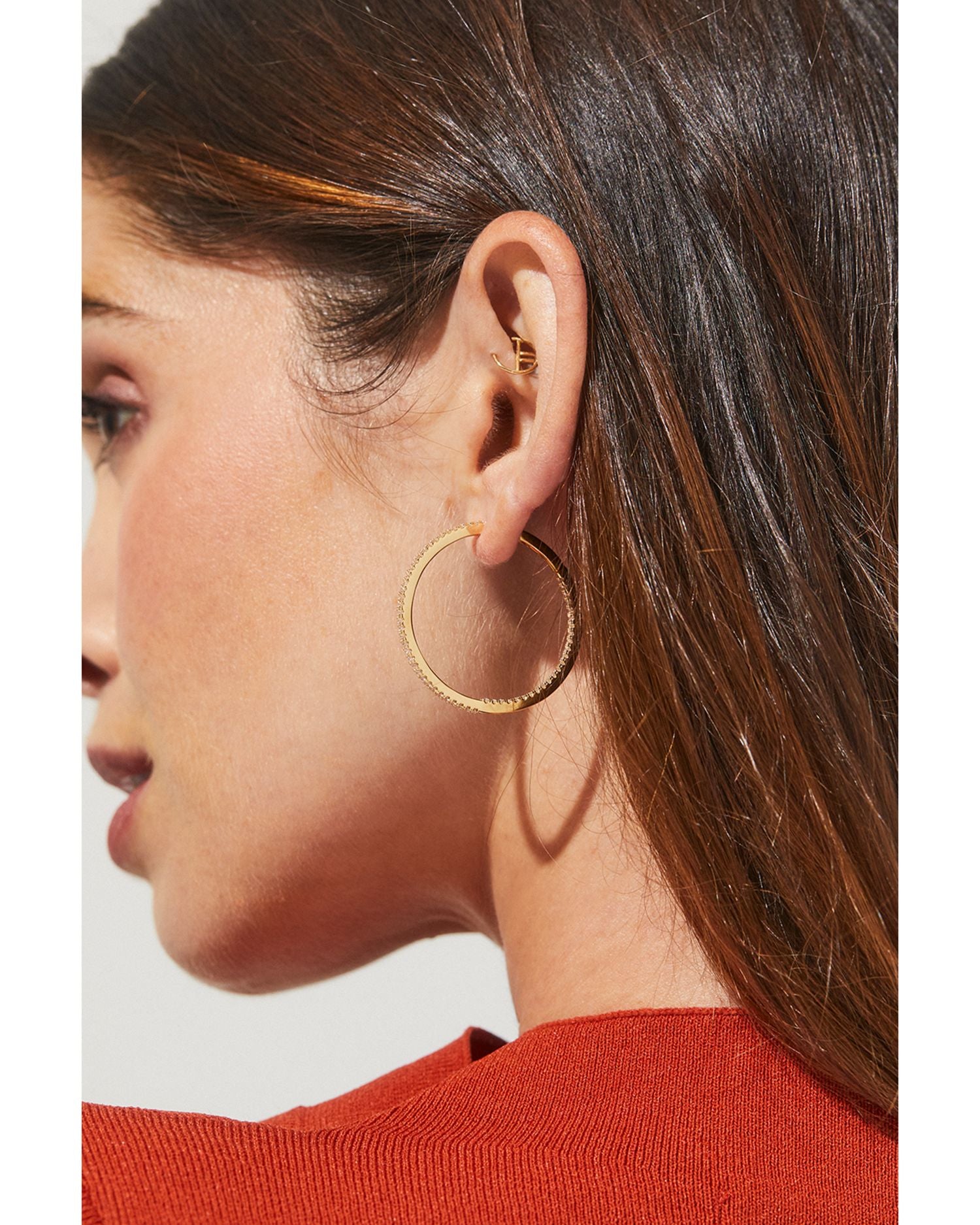 Pavé Inside Out Hoop Earrings in 18K Gold Plated or Rhodium Plated