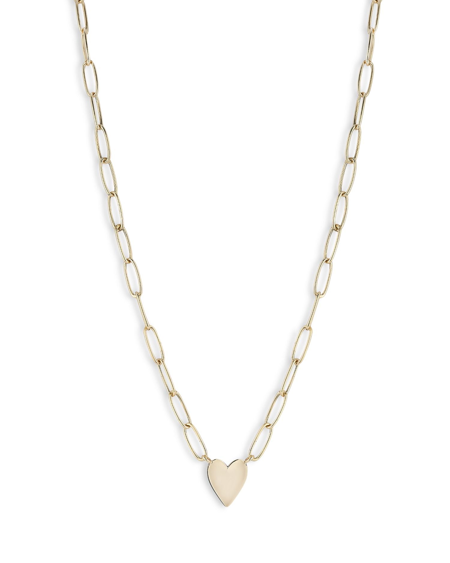 14K Yellow Gold Paperclip Chain Heart Pendant Necklace, 18'