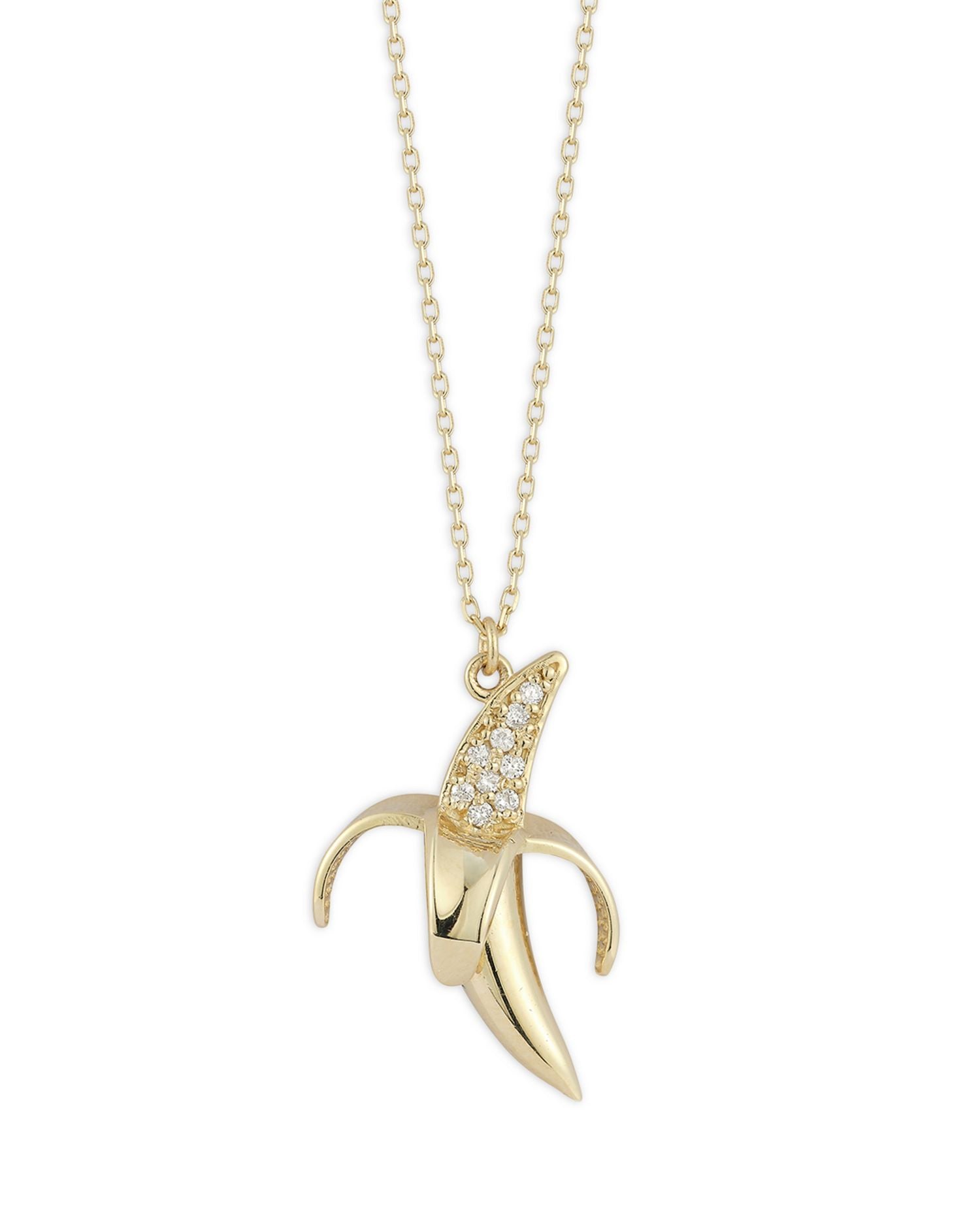 14K Yellow Gold Diamond Banana Pendant Necklace, 16'