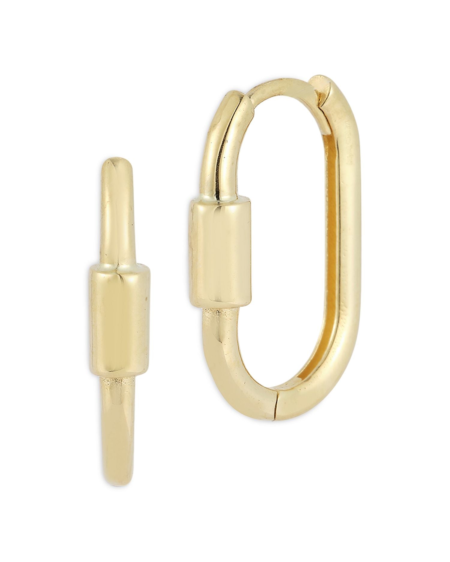 14K Yellow Gold Lock Hoop Earrings