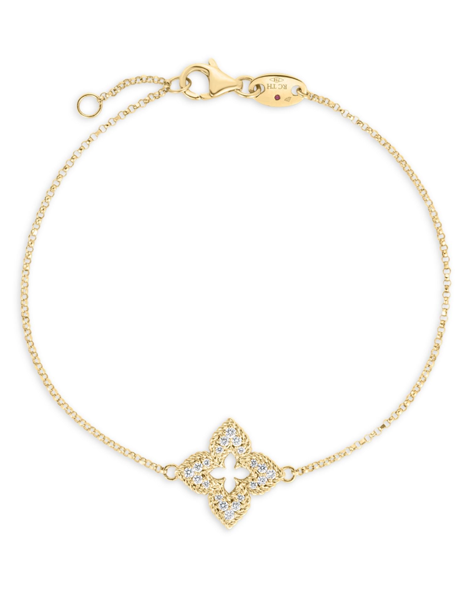 18K Yellow Gold Venetian Princess Floral Diamond Station Bracelet