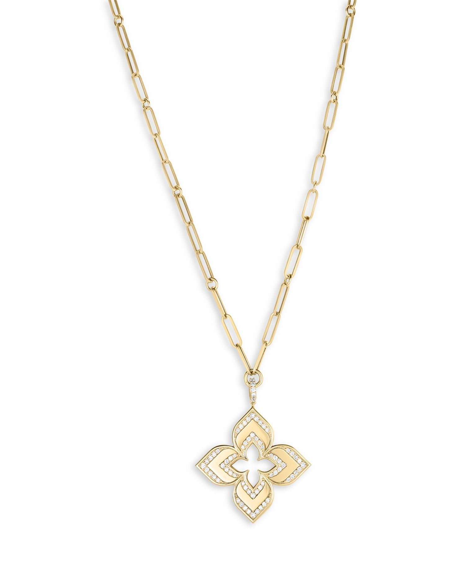 18K Yellow Gold Venetian Princess Diamond Flower Pendant Necklace, 33'