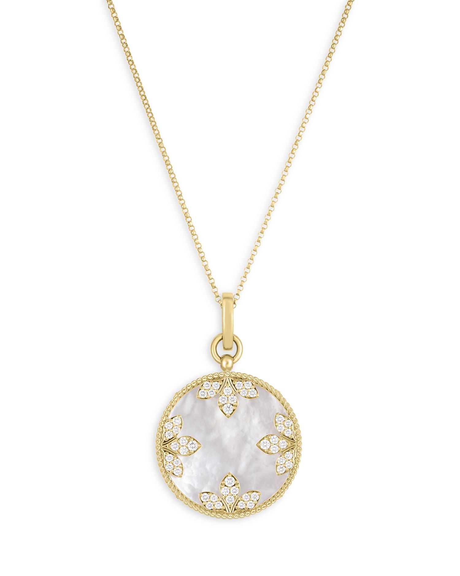 18K Yellow Gold Medallion Diamond & Mother of Pearl Pendant