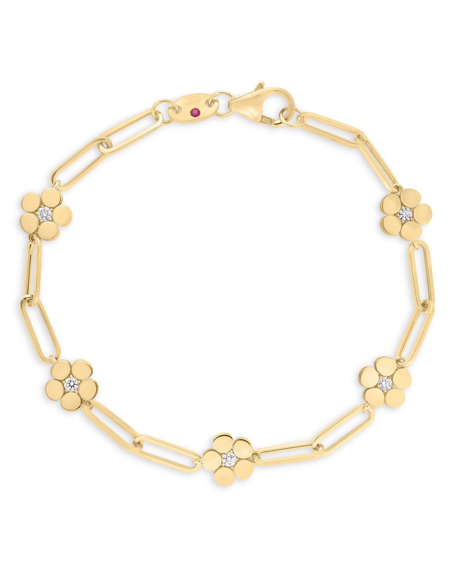 18K Yellow Gold Daisy Diamond Paperclip Chain Bracelet - Exclusive