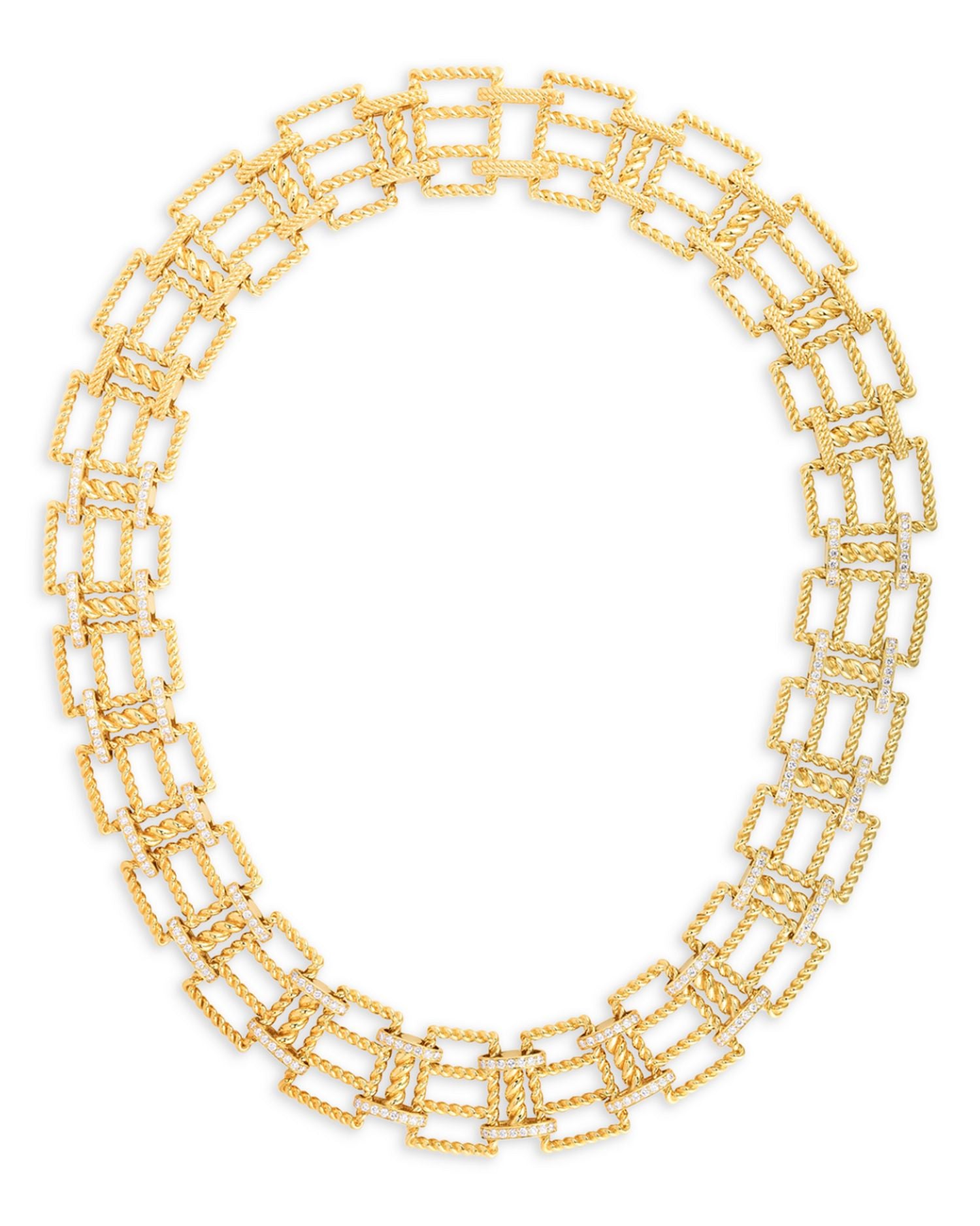 18K Yellow Gold New Barocco Diamond Lattice Necklace, 16'