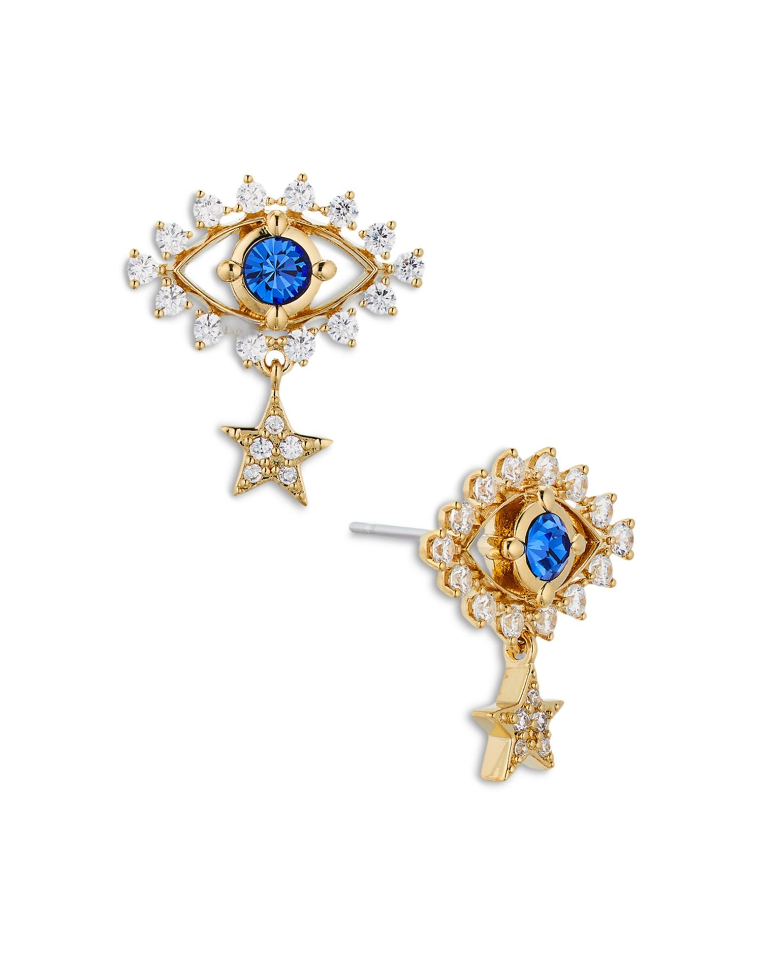 Evil Eye Star Drop Earrings in 18K Gold Plated or Rhodium Plated