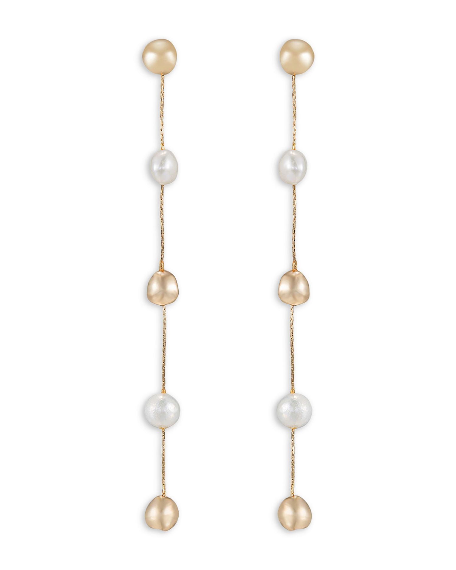 Bead & Cultured Freshwater Pearl Linear Drop Earrings in 18K Gold Plated