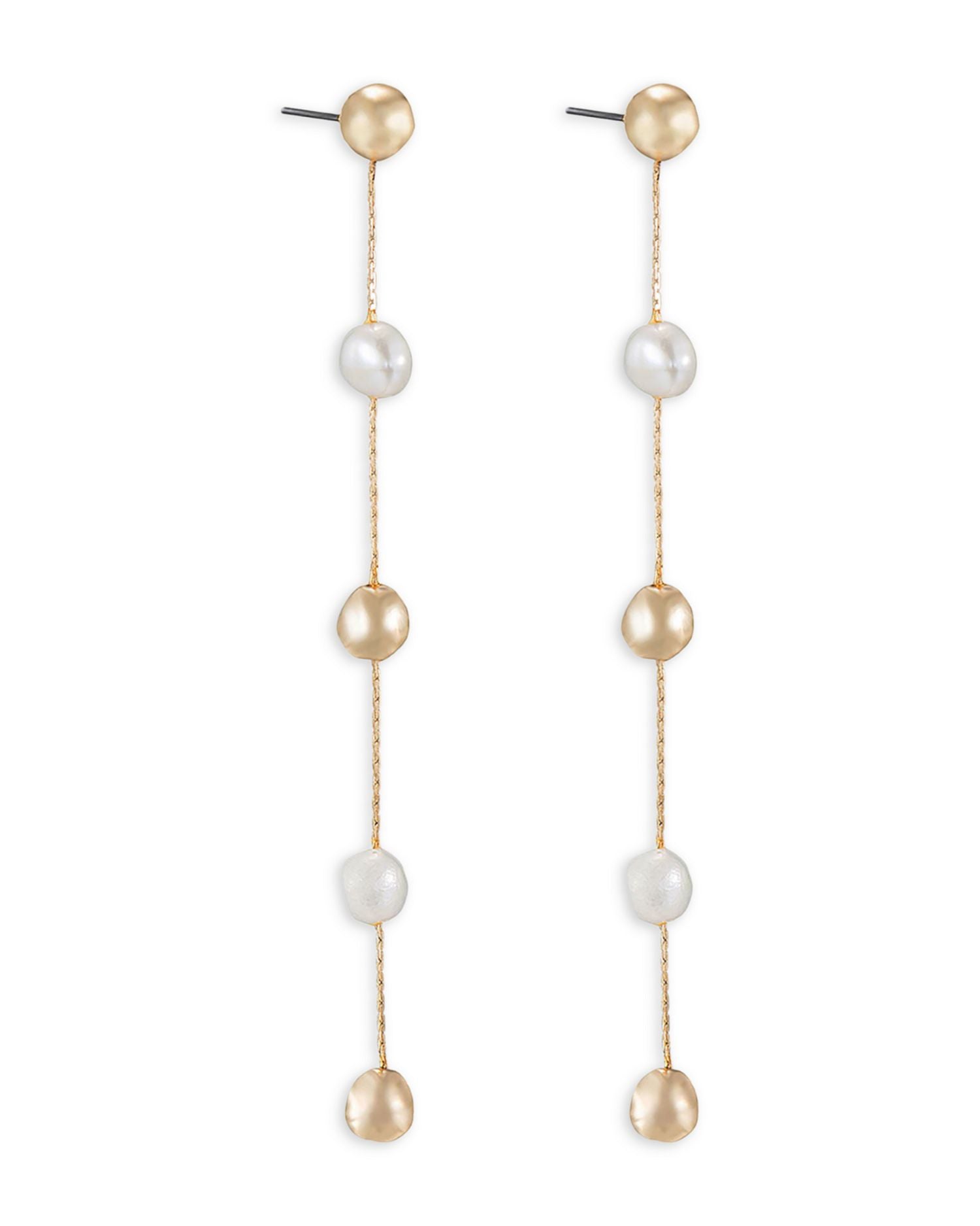 Bead & Cultured Freshwater Pearl Linear Drop Earrings in 18K Gold Plated