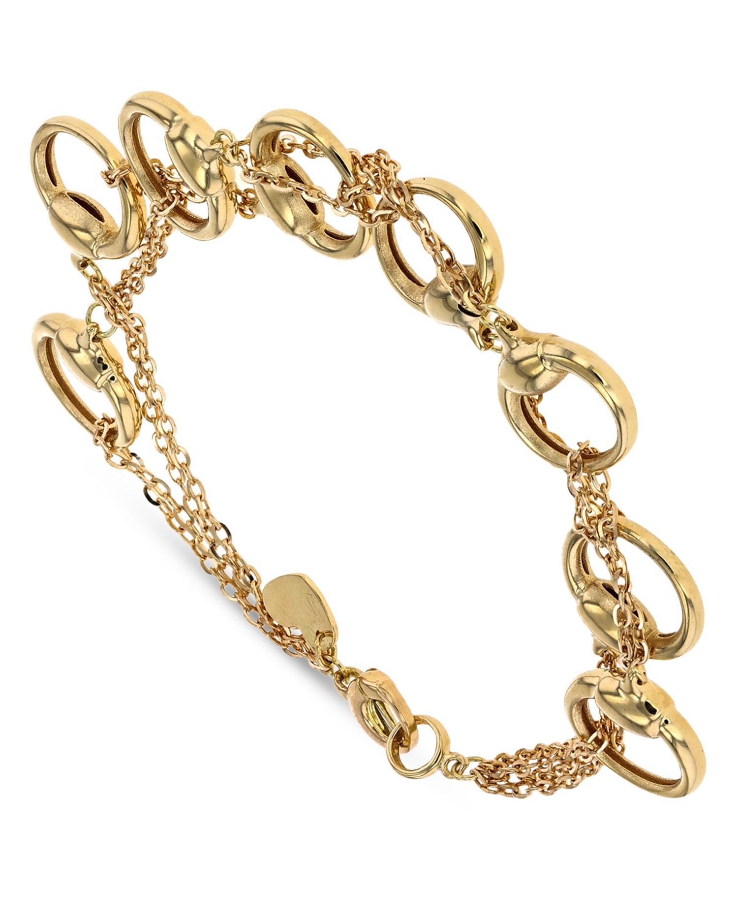 18K Yellow Gold Via Caneva Double Strand Horsebit Link Bracelet