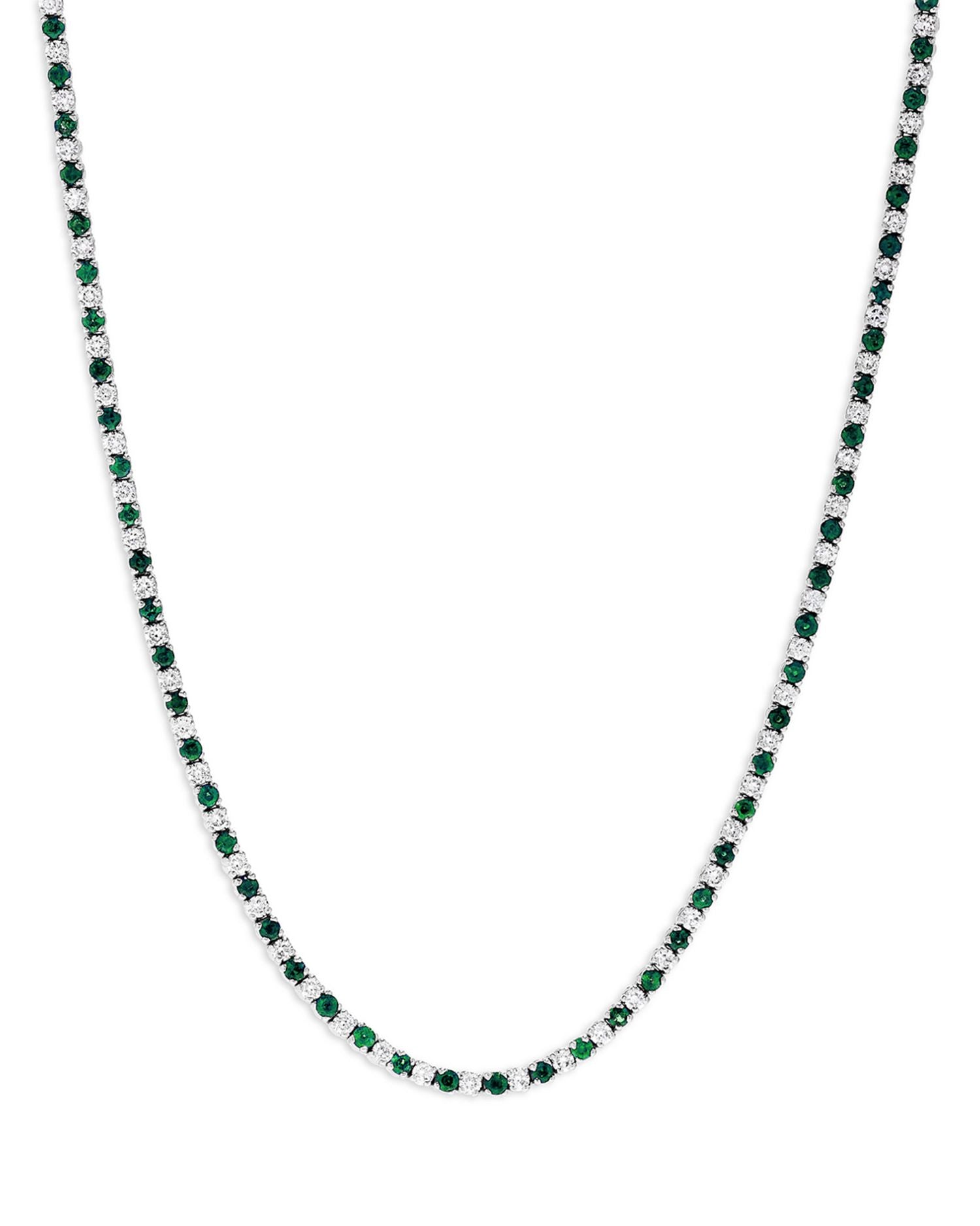 Gemstone & Diamond Tennis Necklace in 14K White Gold, 17"