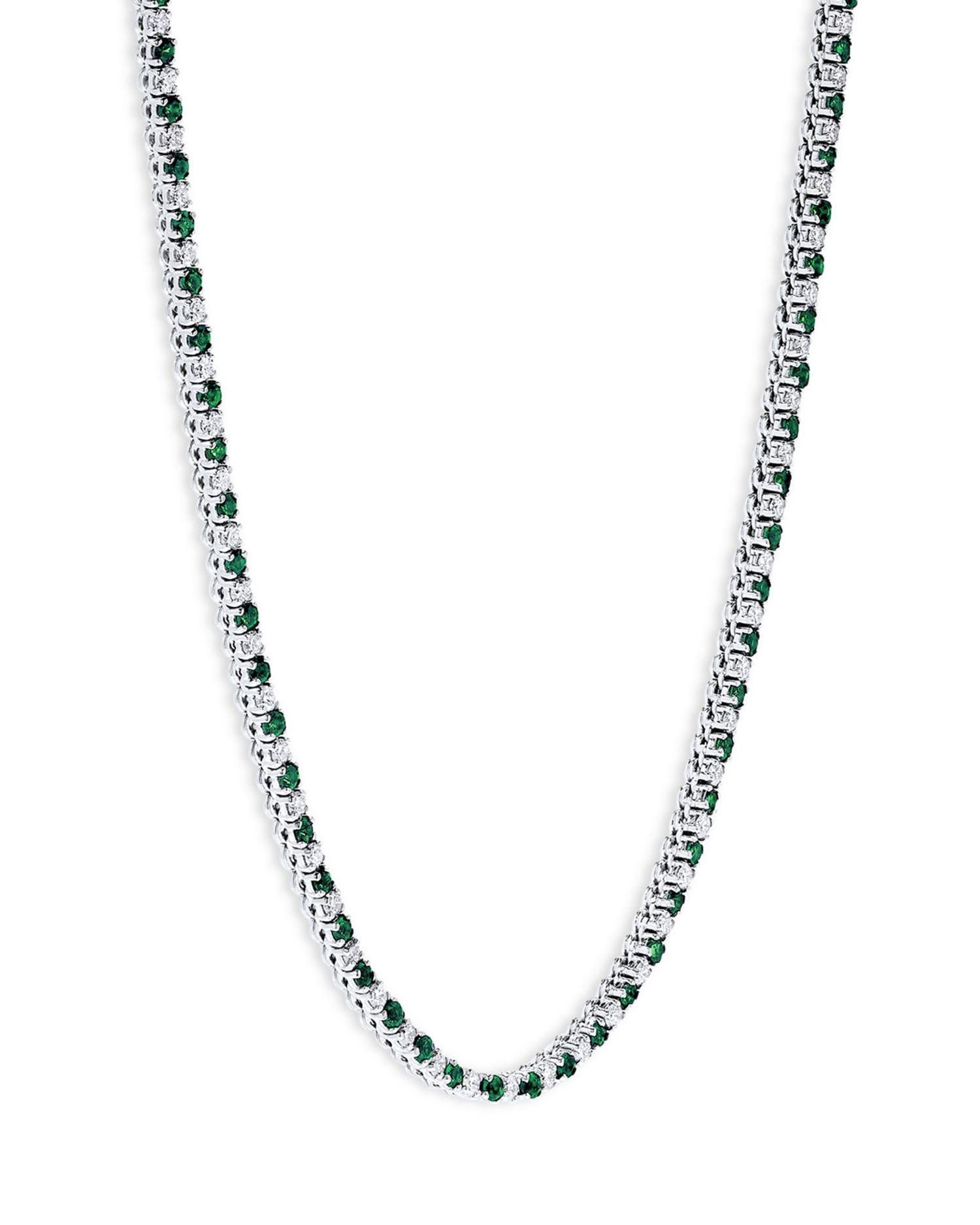 Gemstone & Diamond Tennis Necklace in 14K White Gold, 17"