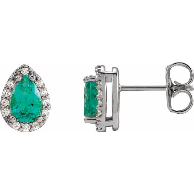 0.05Ct Emerald-Cut Lab-grown and Natural Diamond Halo Earrings in 14K White Gold