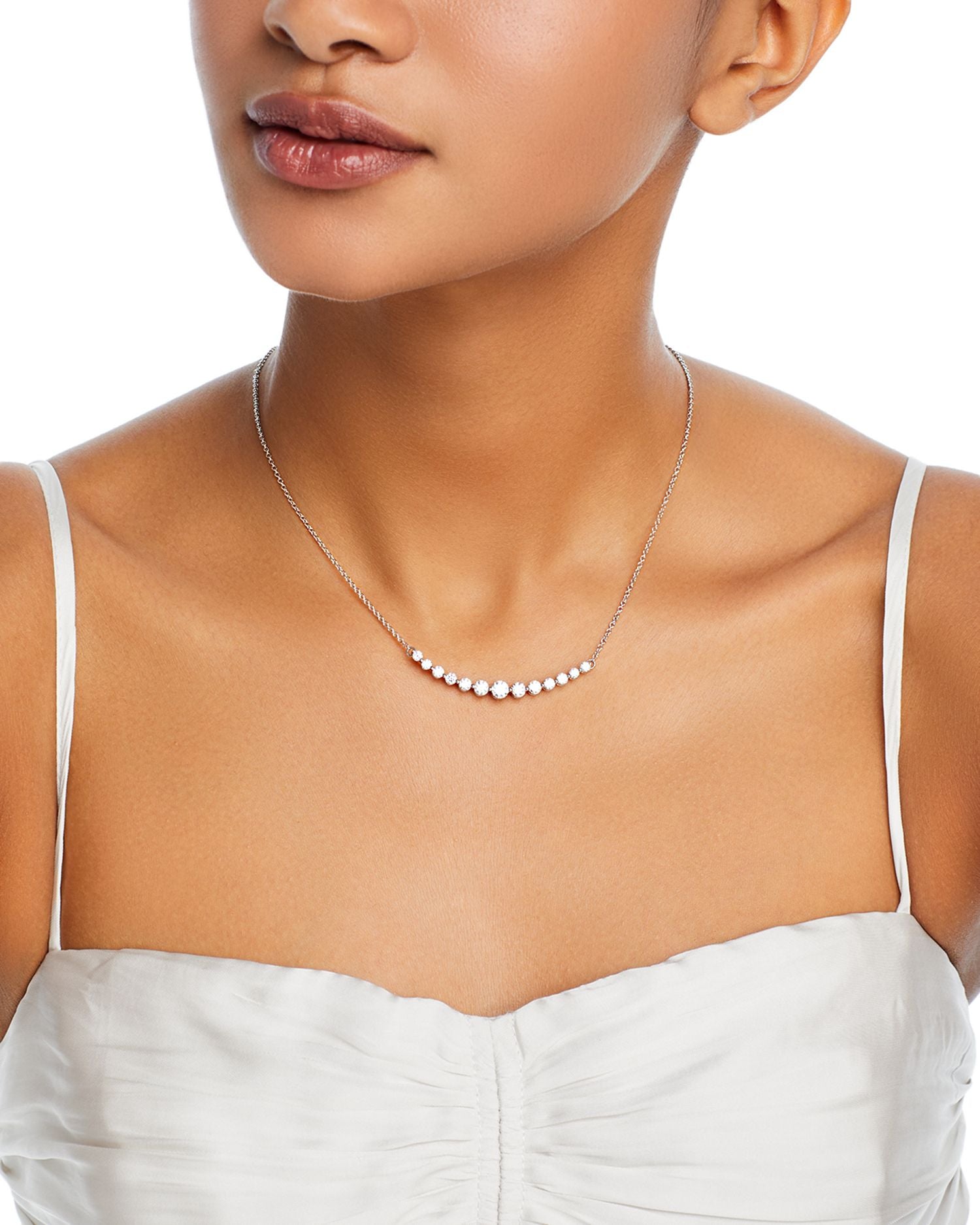 Diamond Graduated Curved Bar Necklace in 18K White Gold, 2.0 ct. t.w.
