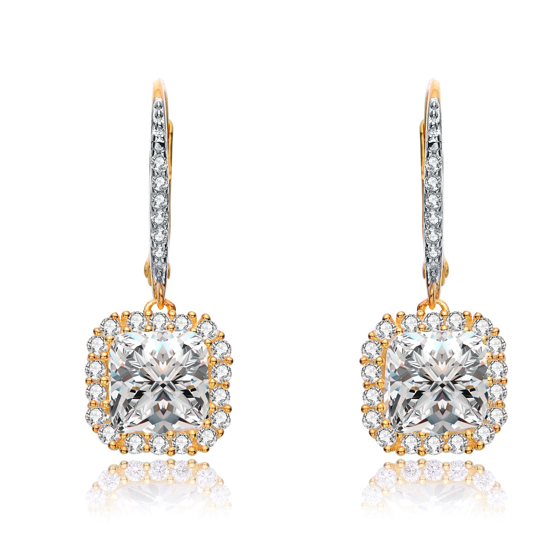 Sterling Silver with Clear Square Cubic Zirconia Drop Earrings
