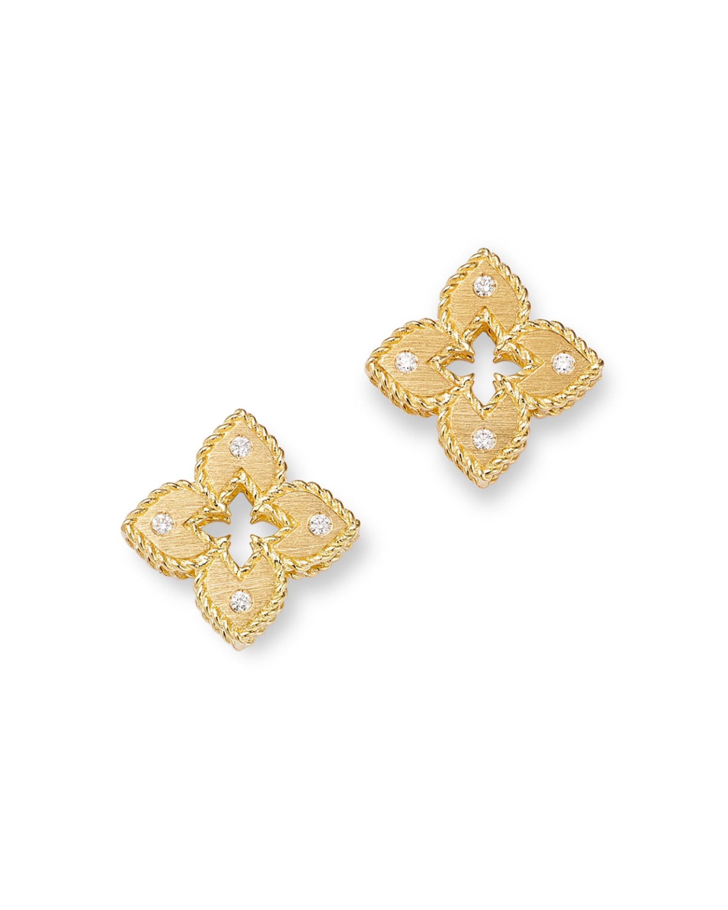 18K Yellow Gold Petite Venetian Princess Diamond Quatrefoil Stud Earrings